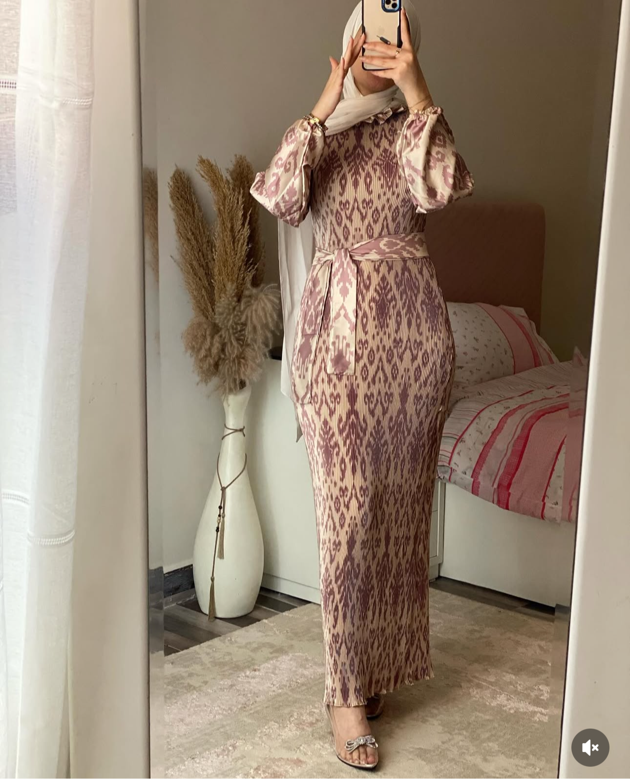 PLEATED SATIN MODEST DRESS