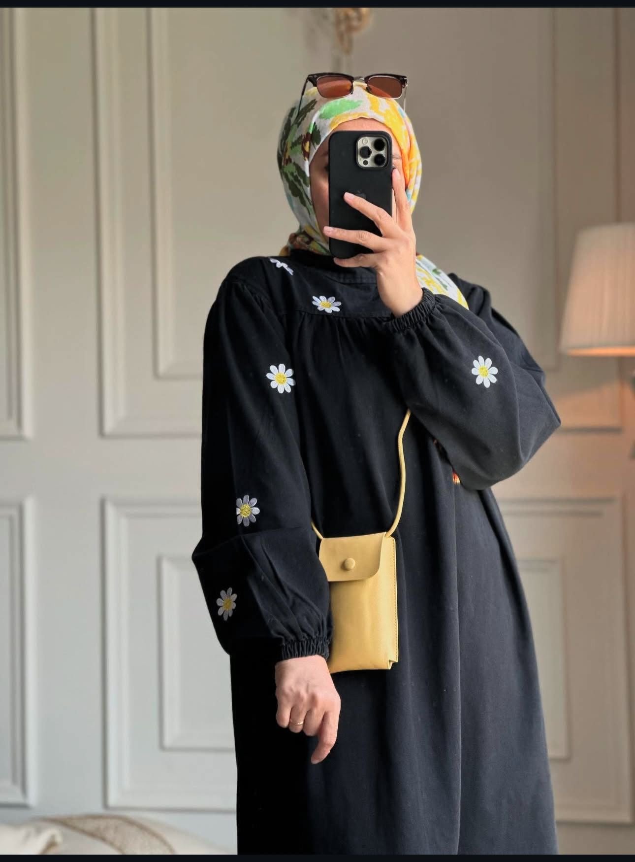 Daisy Embroidered Denim Abaya