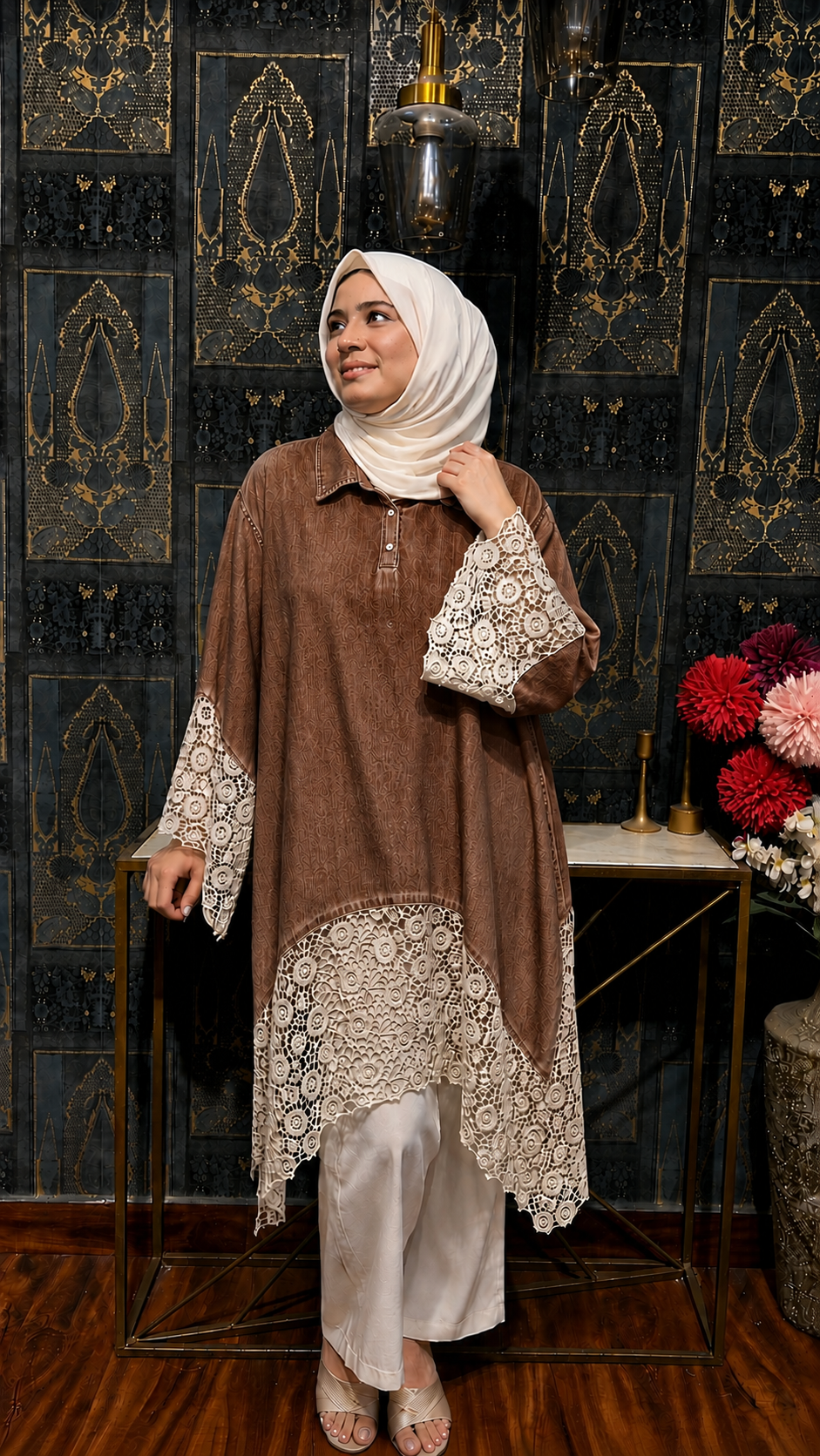 DENIM CROCHET PANEL TUNIC SET