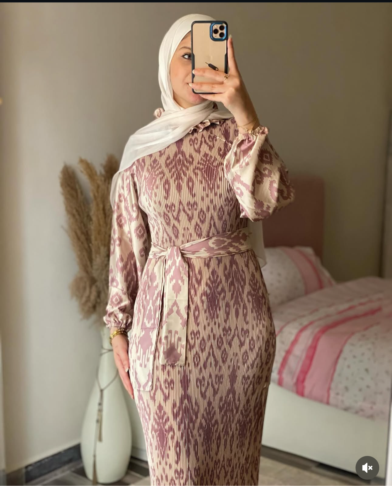PLEATED SATIN MODEST DRESS
