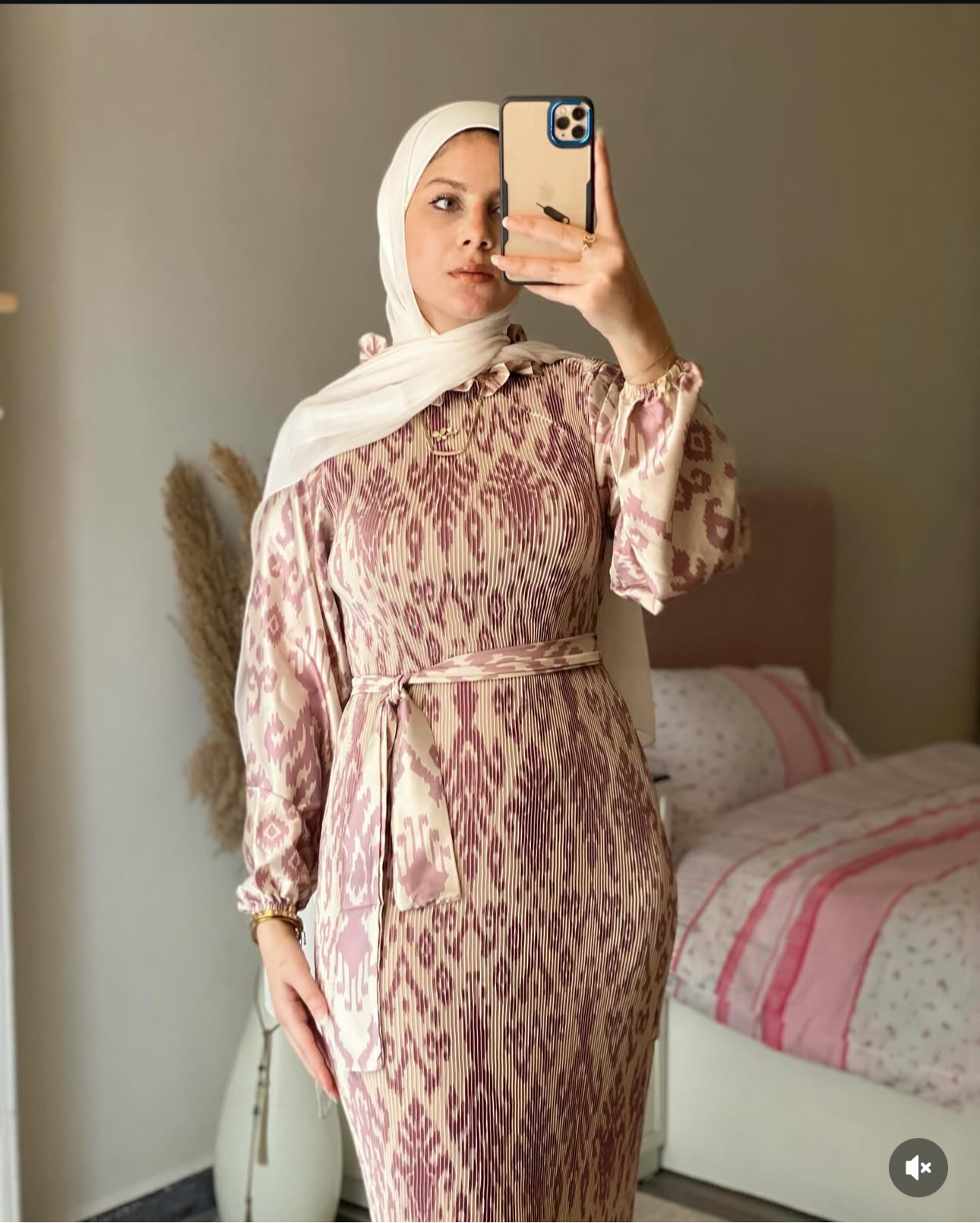 PLEATED SATIN MODEST DRESS