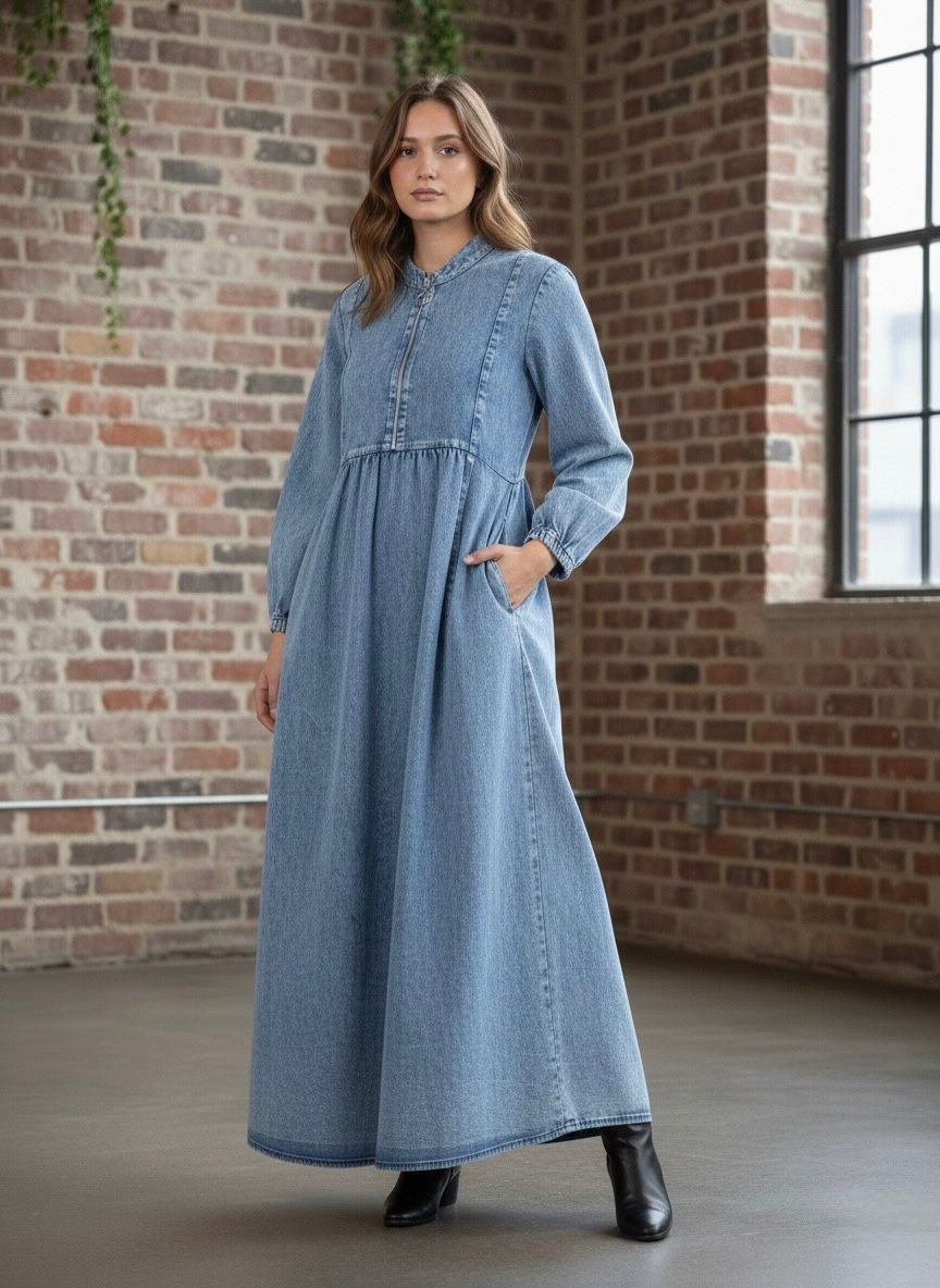 Plain denim gown