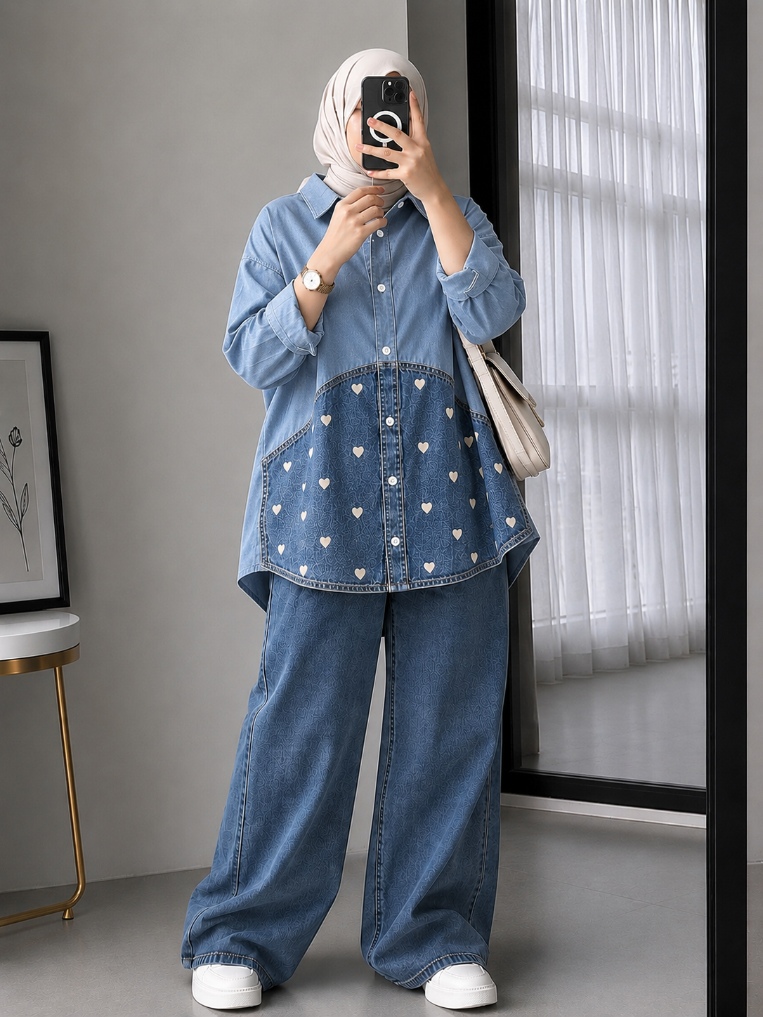 HEART-PATCHWORK  DENIM CORDSET