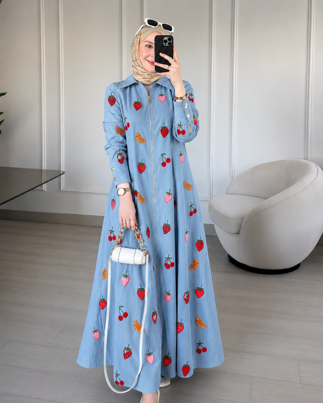 BERRY BLOOM DENIM DRESS