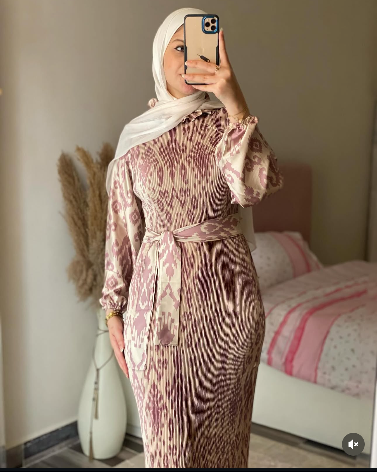 PLEATED SATIN MODEST DRESS