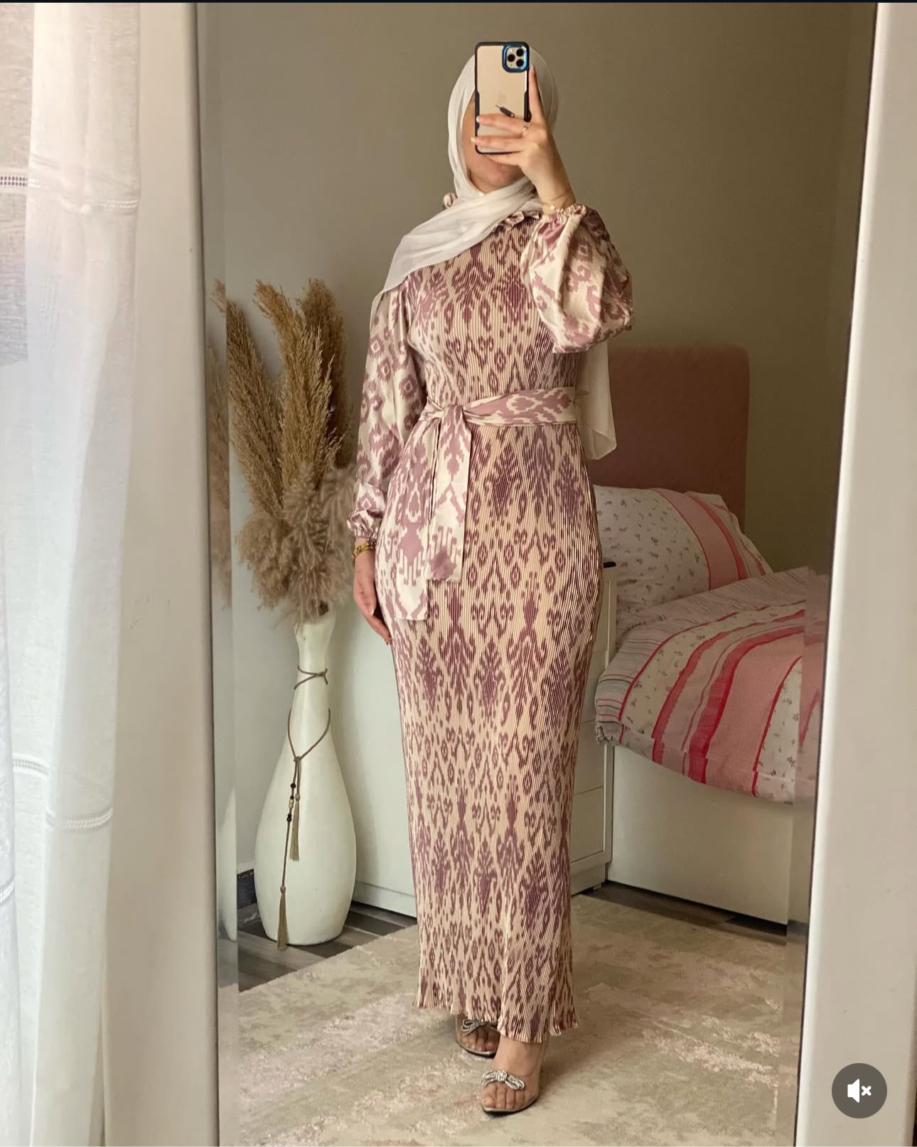 PLEATED SATIN MODEST DRESS