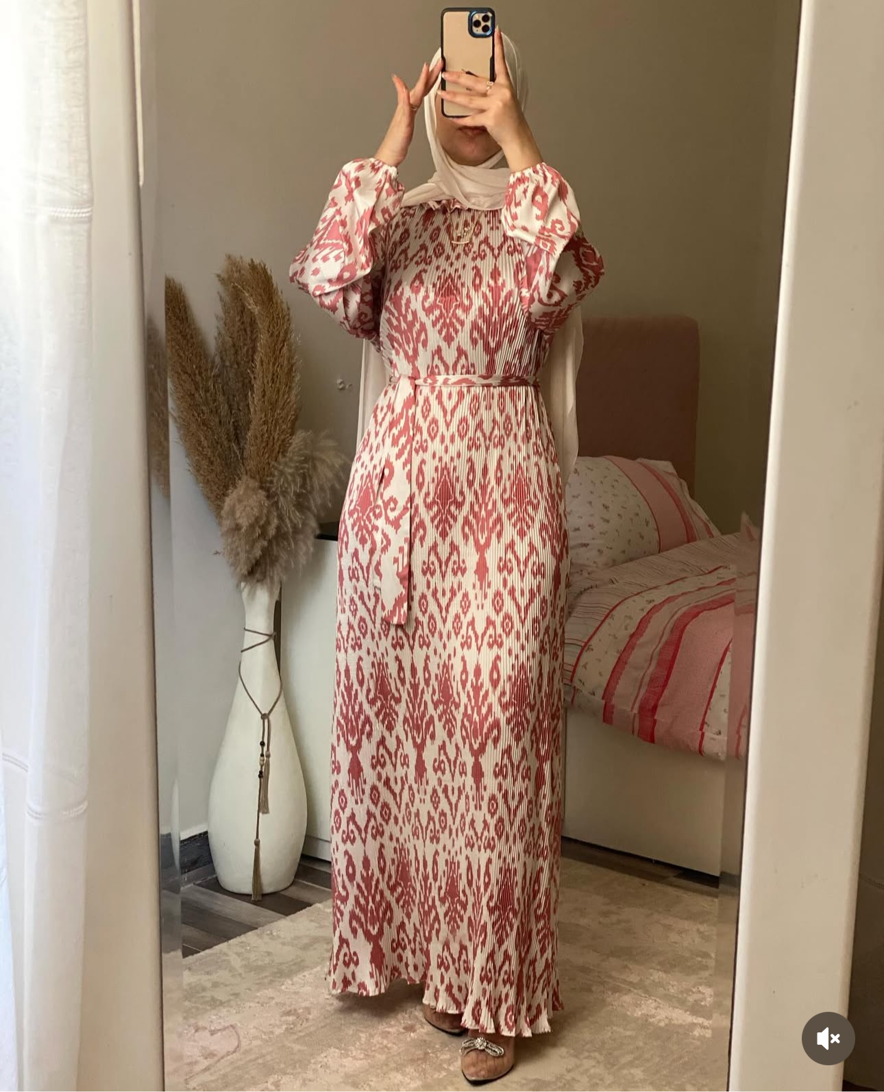 PLEATED SATIN MODEST DRESS