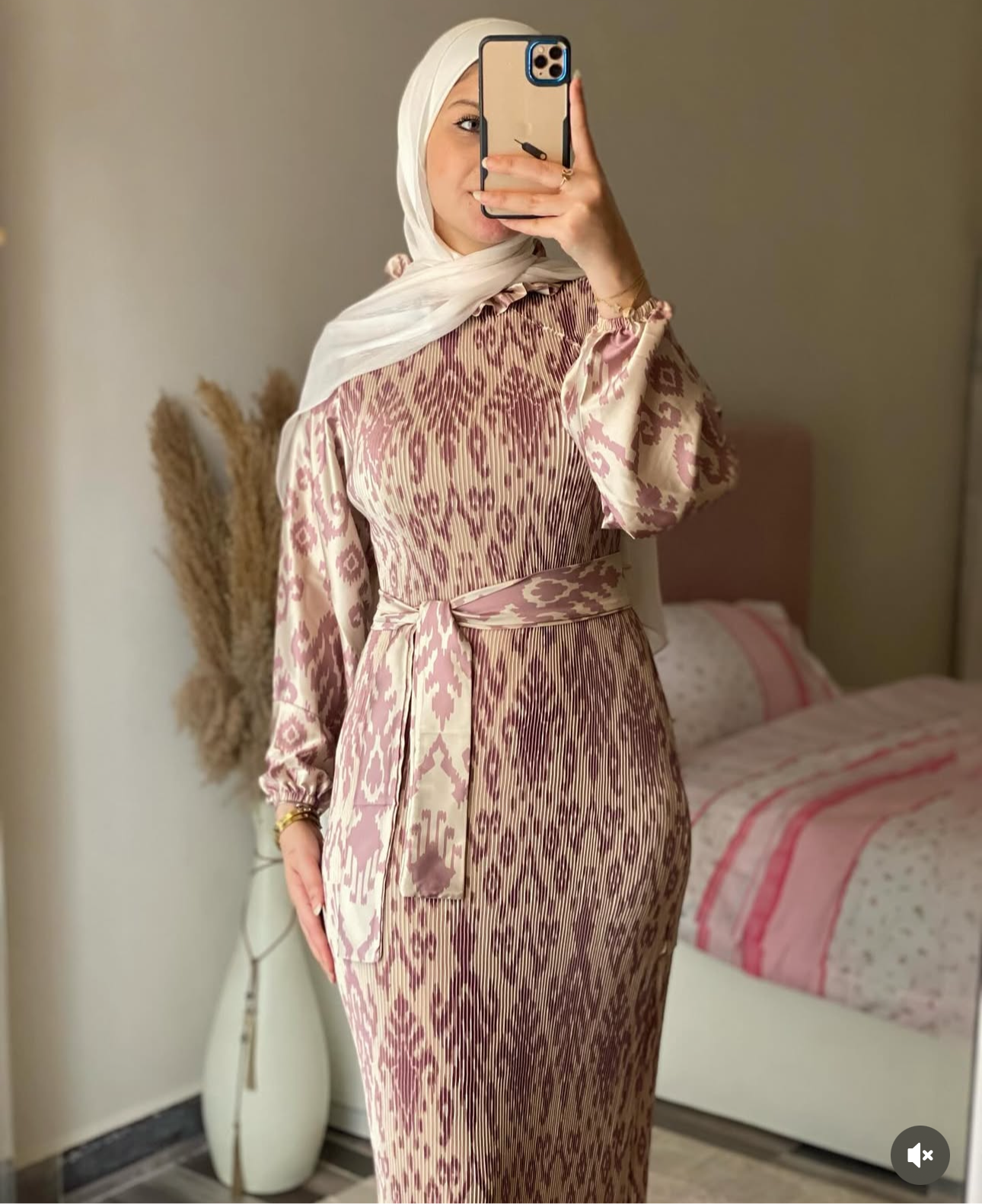 PLEATED SATIN MODEST DRESS