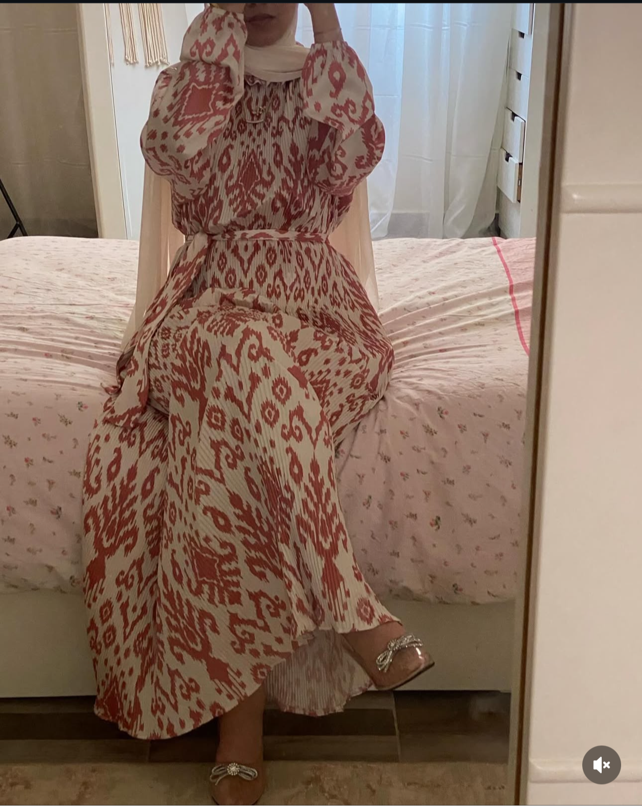 PLEATED SATIN MODEST DRESS