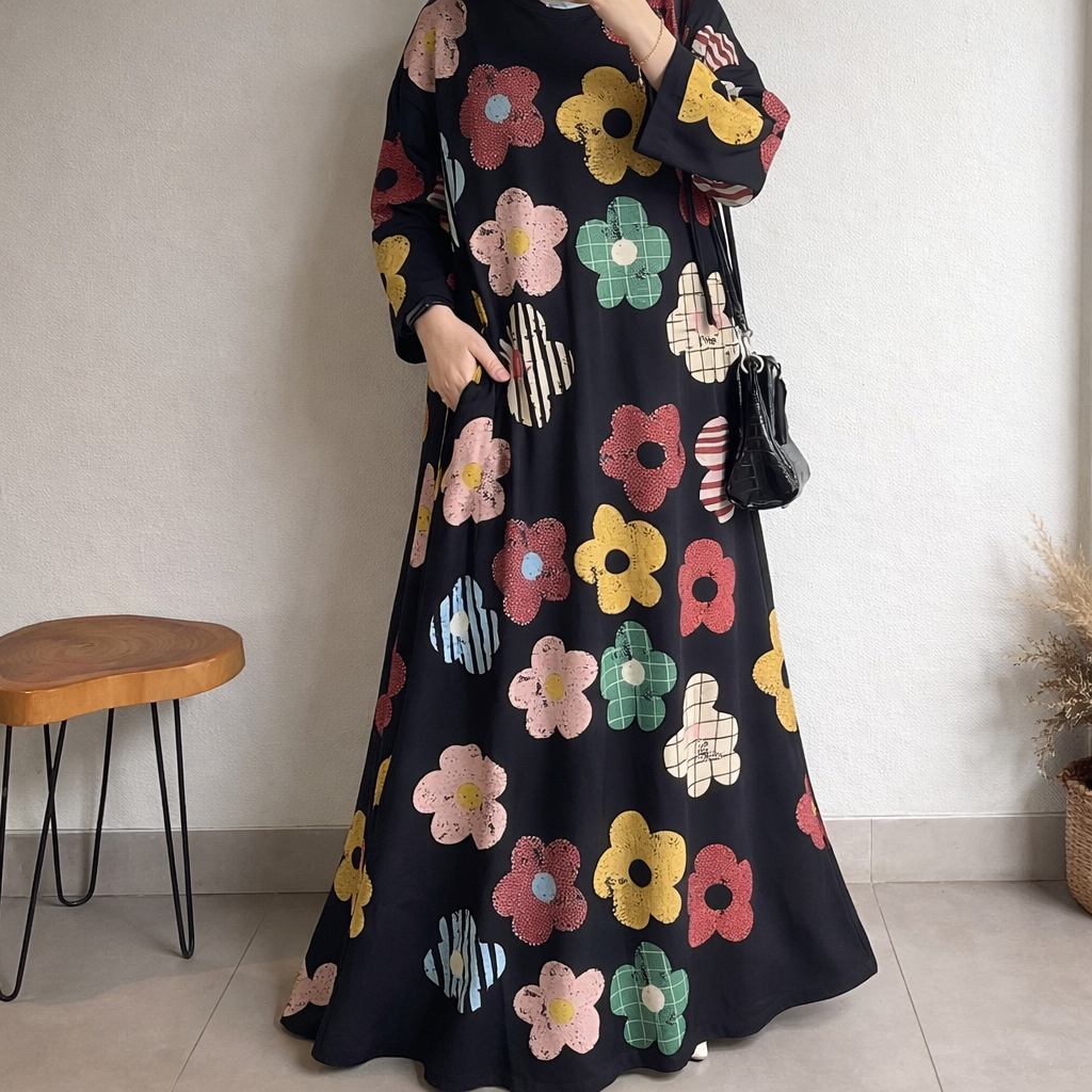 Midnight Bloom Modest Maxi Dress