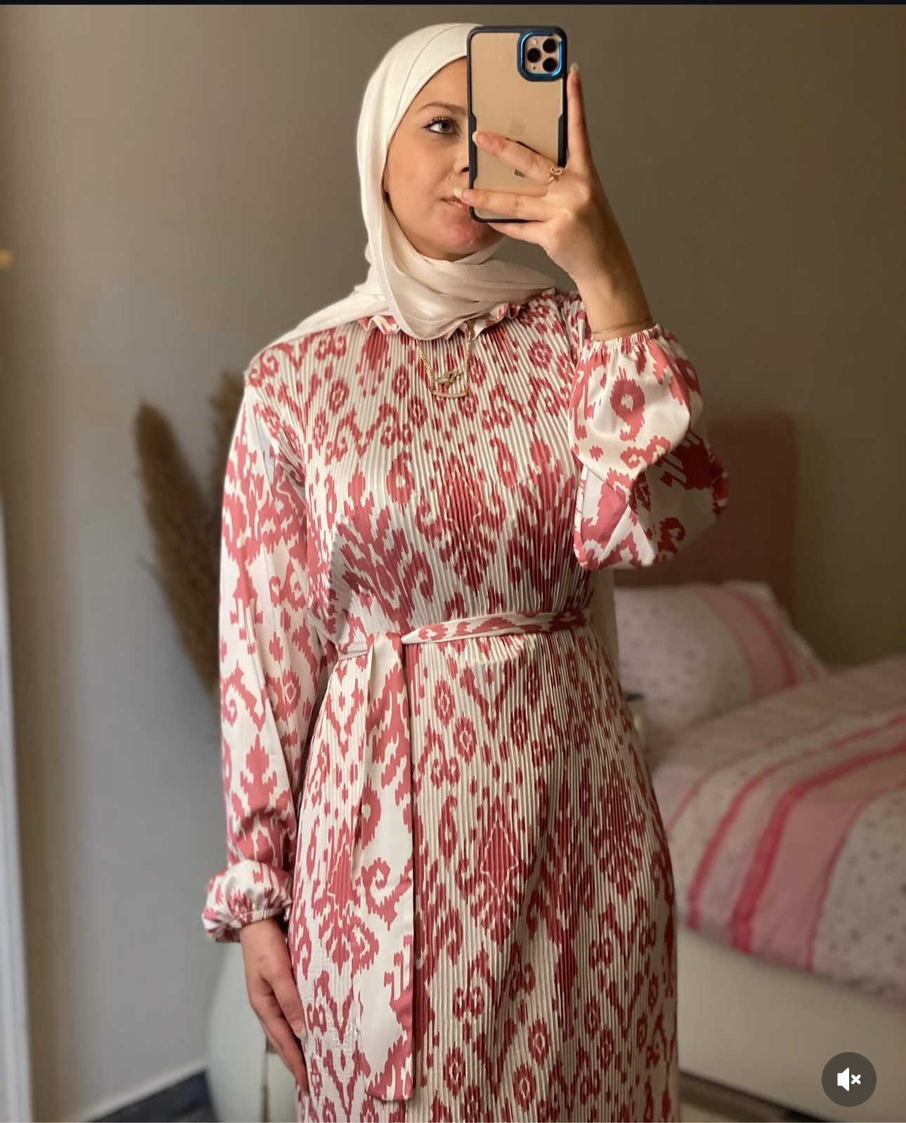 PLEATED SATIN MODEST DRESS