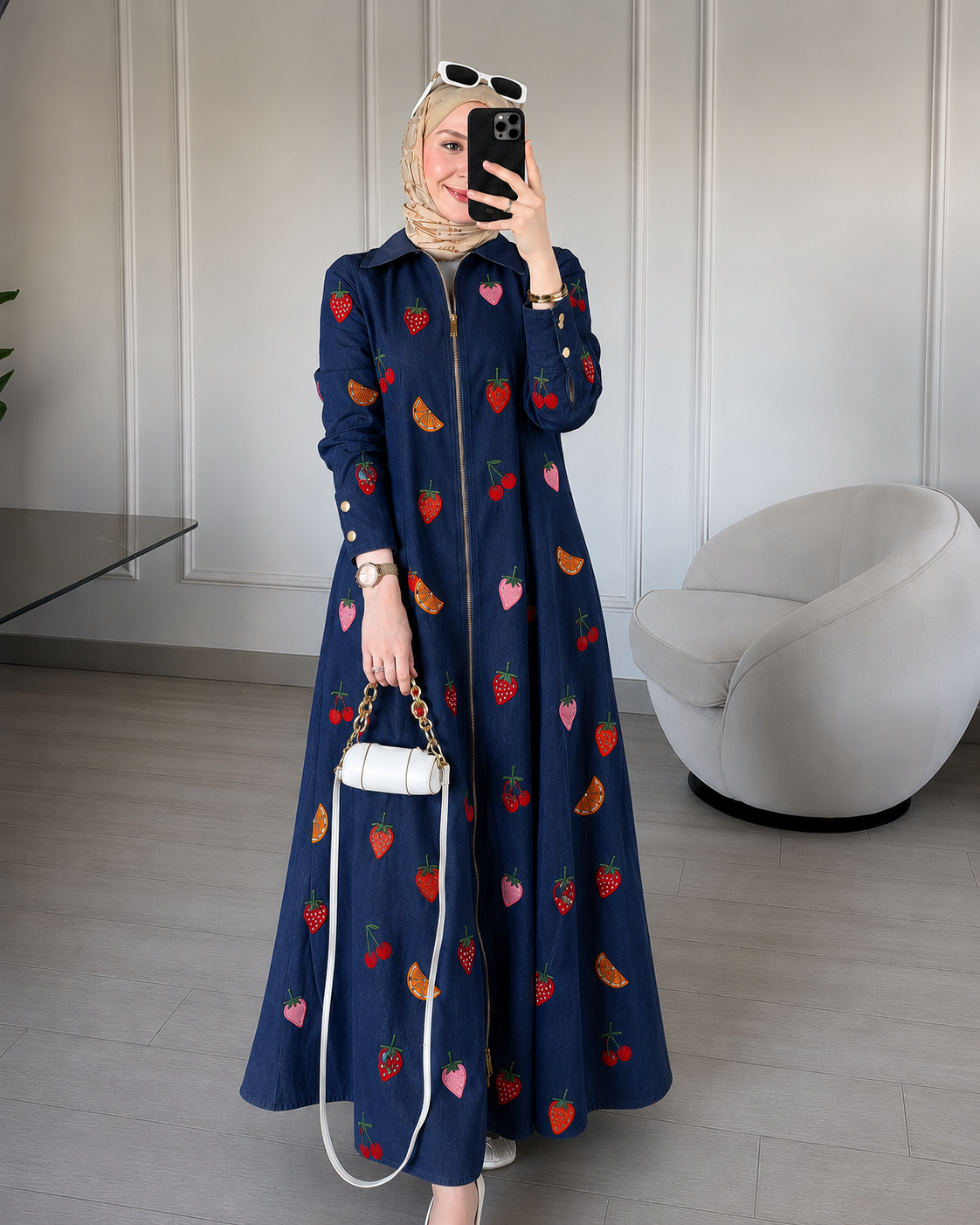 BERRY BLOOM DENIM DRESS