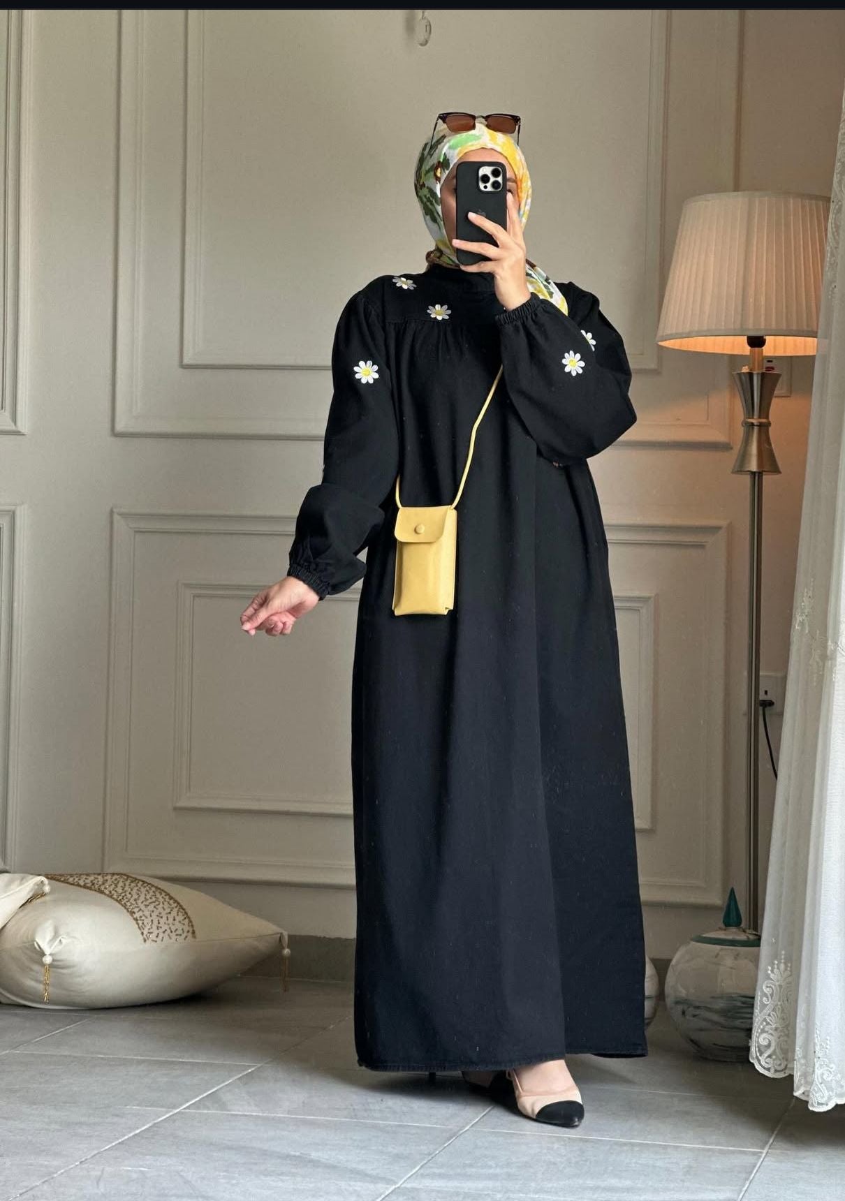 Daisy Embroidered Denim Abaya