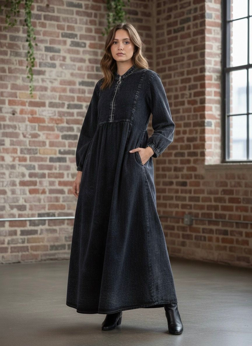 Plain denim gown