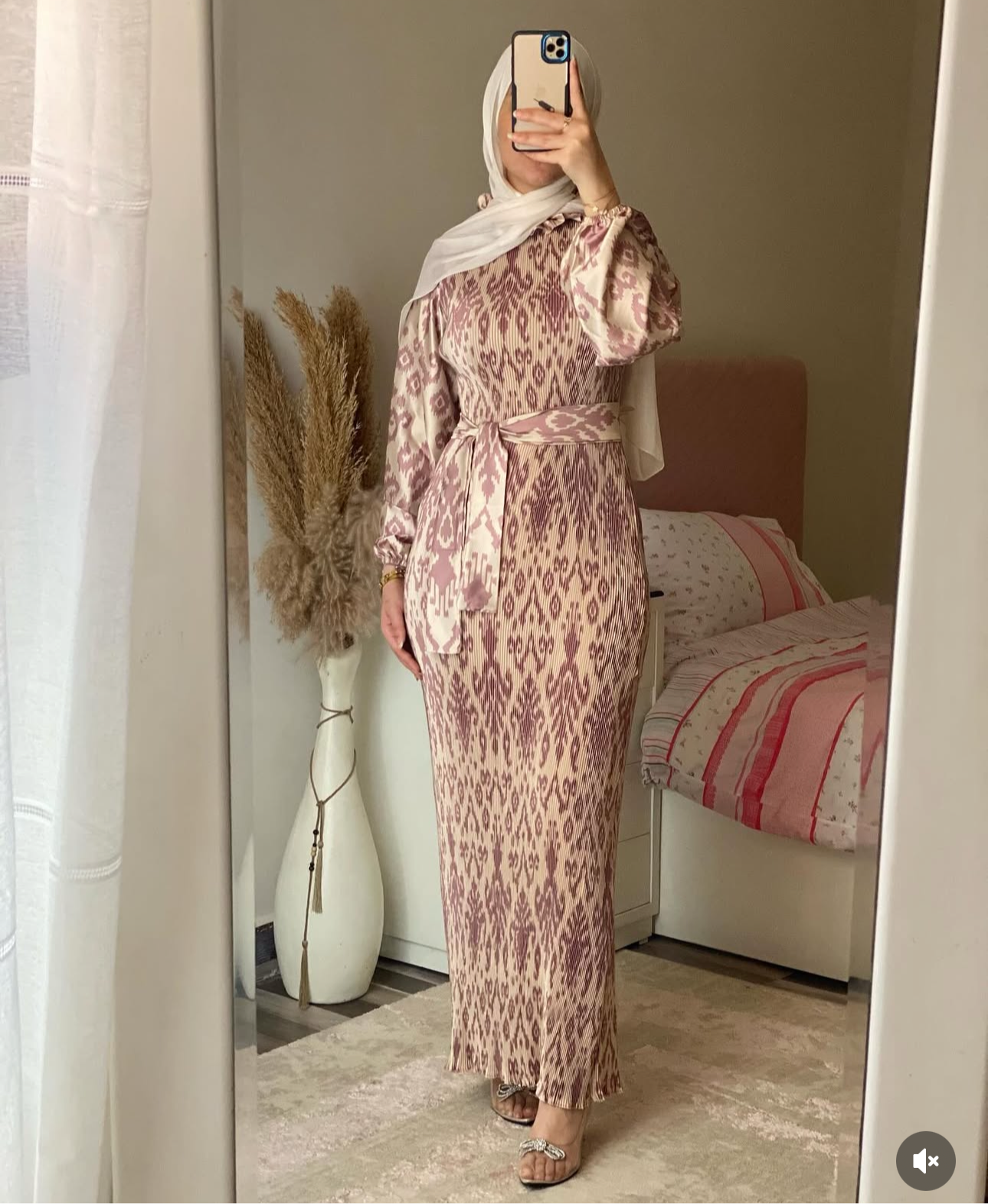 PLEATED SATIN MODEST DRESS