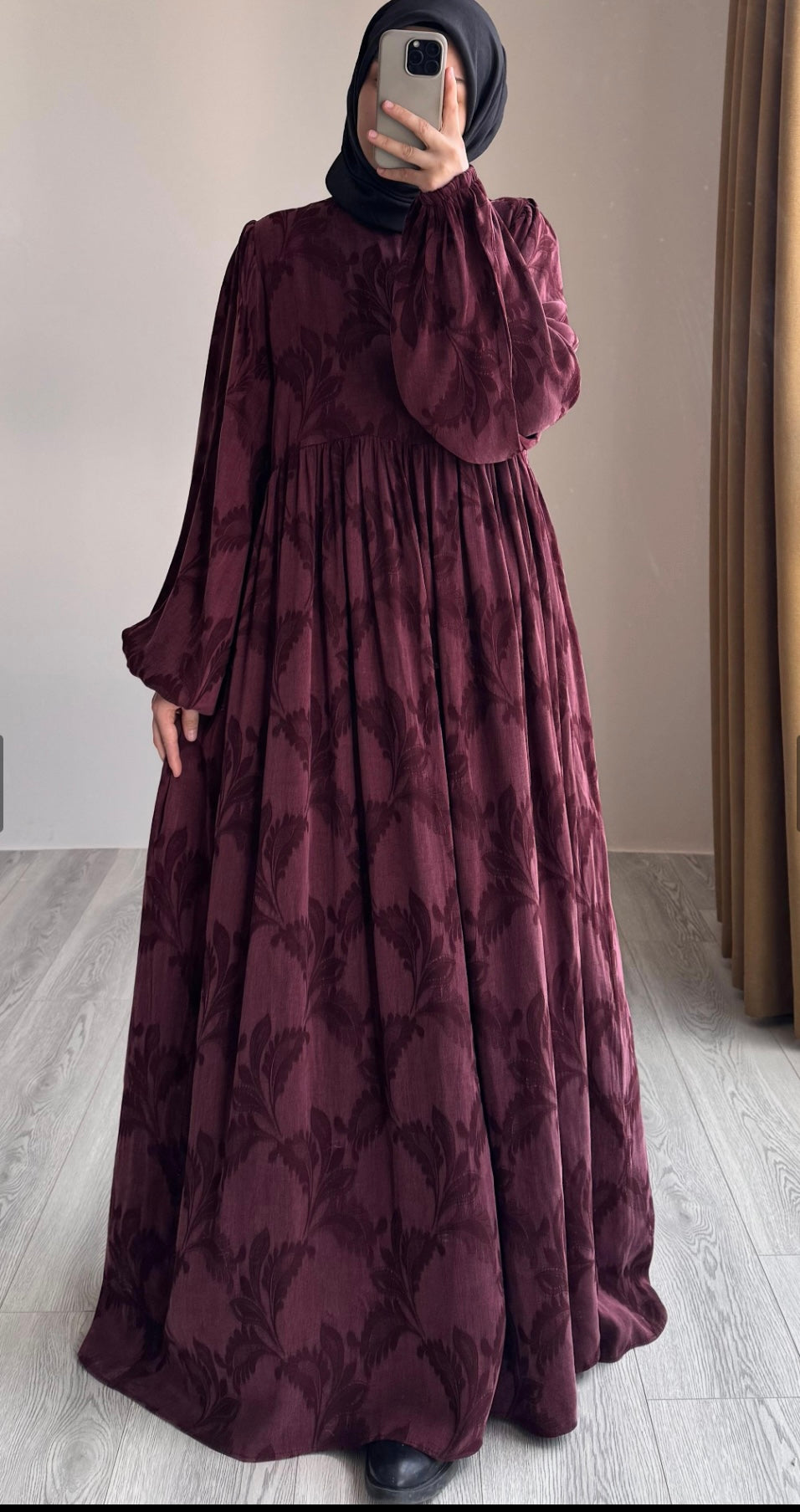 Wine Textured Modest Maxi Dress