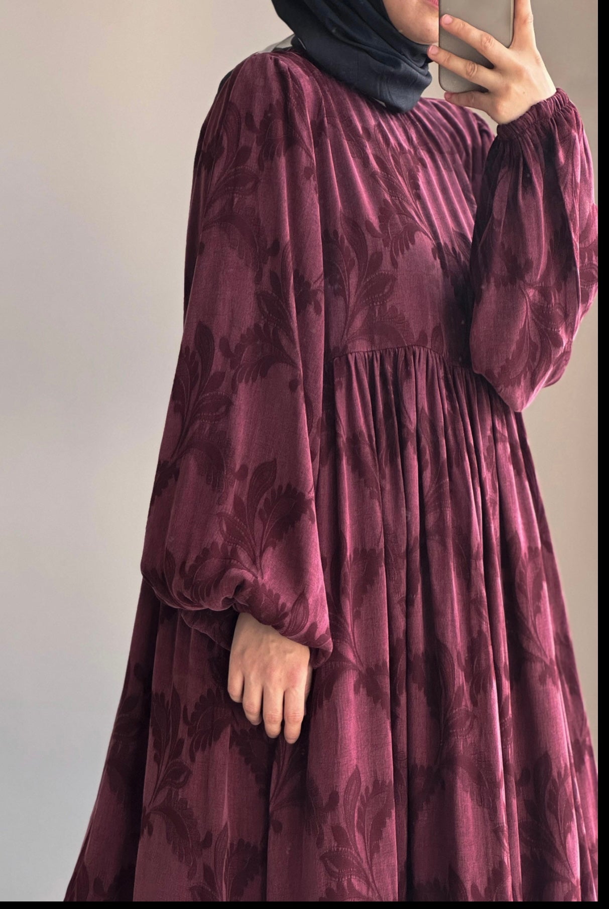 Wine Textured Modest Maxi Dress
