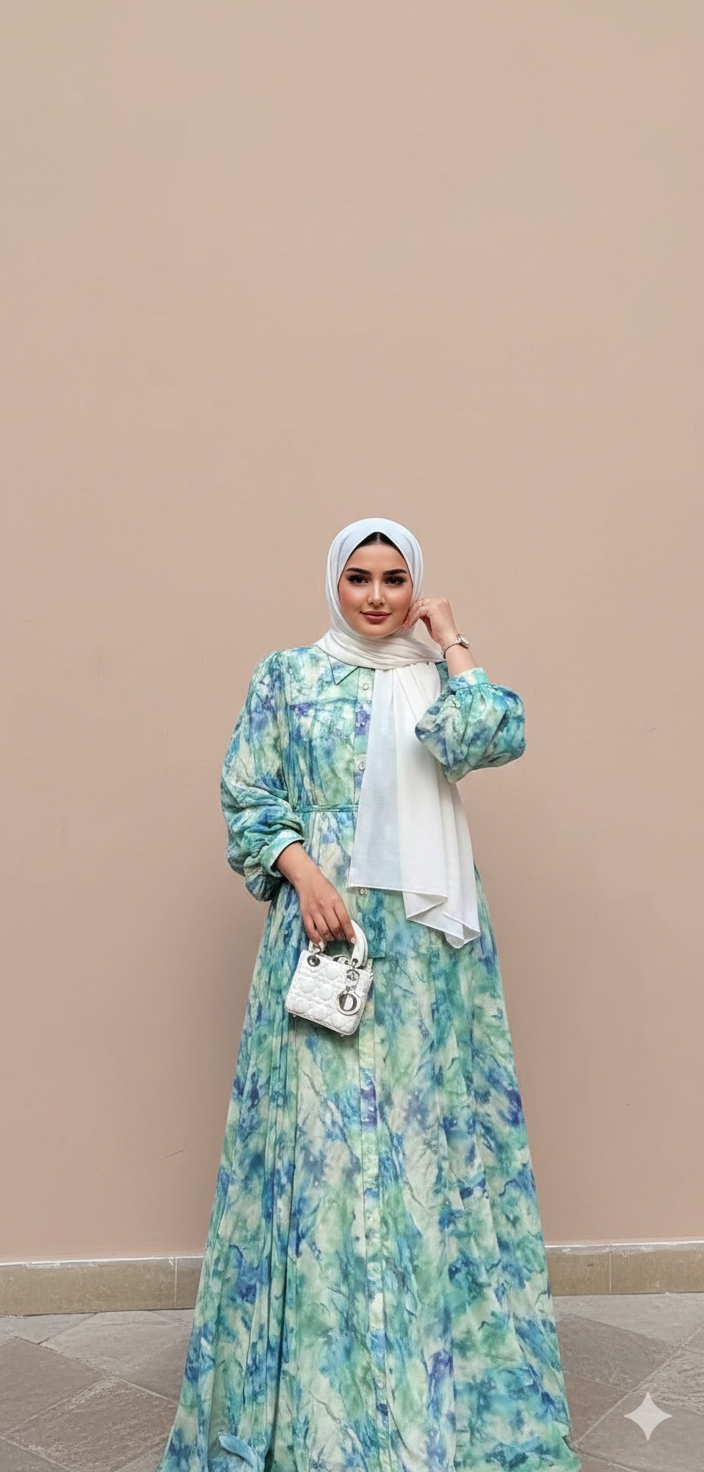 🌿 Ocean Mist Georgette Maxi Dress