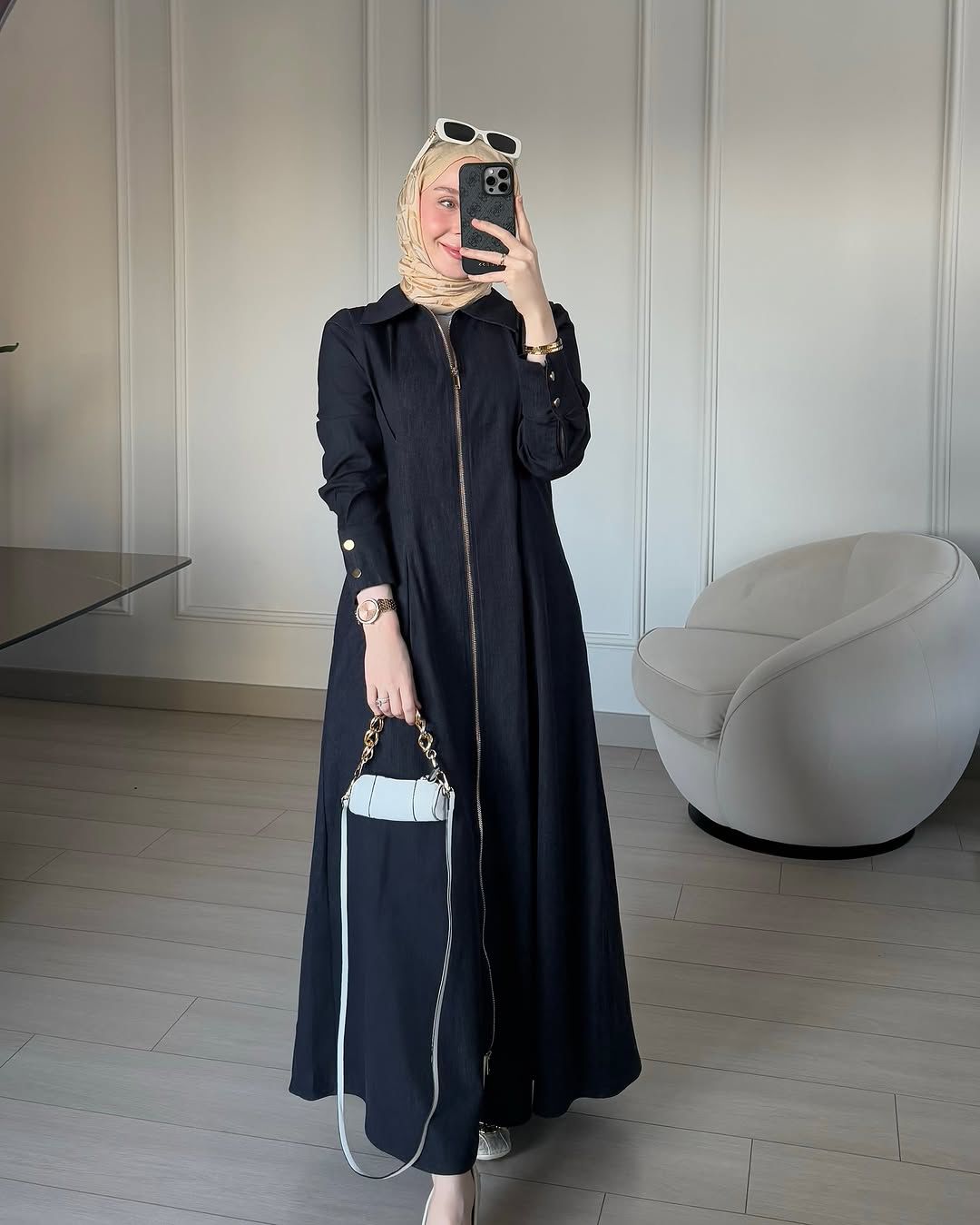 Noir Zip-Up Denim Gown