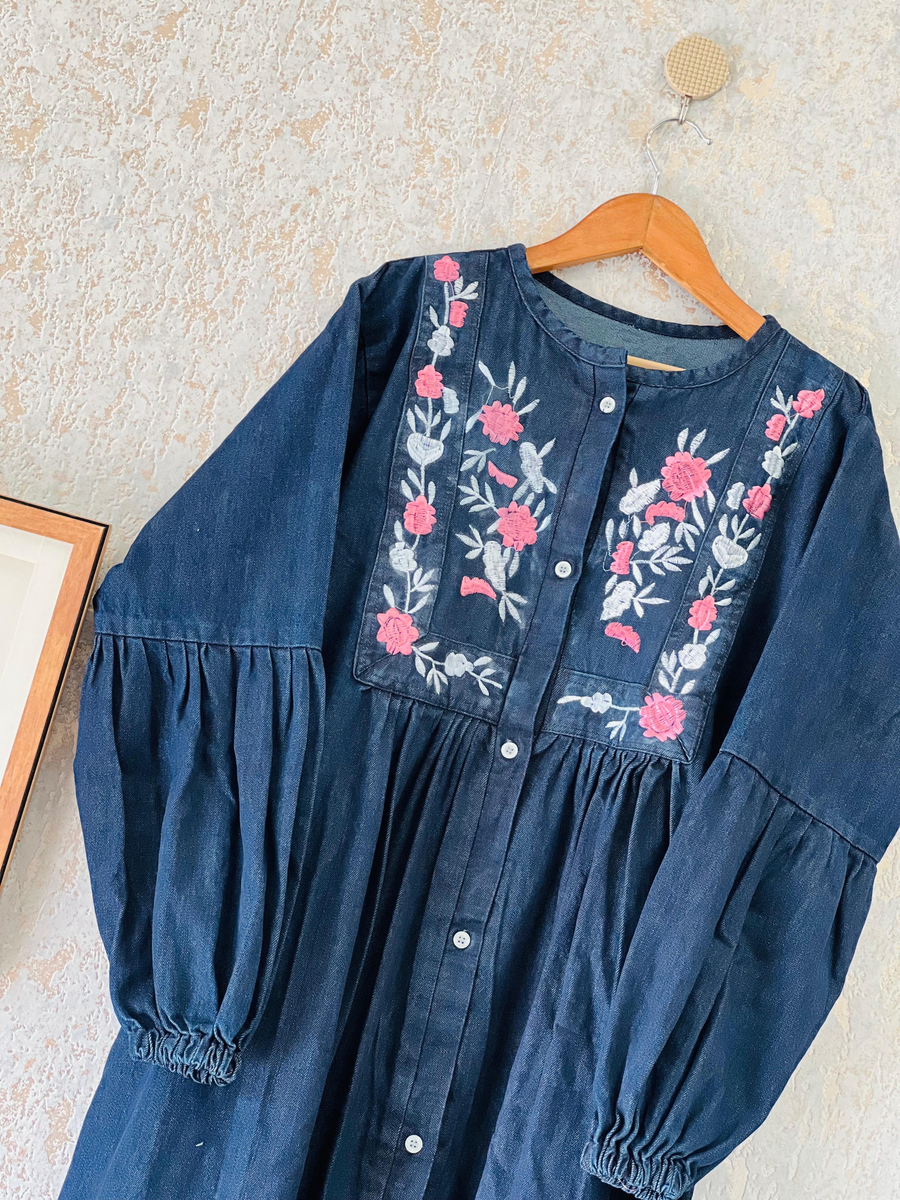 Denim Bloom Embroidered Tunic