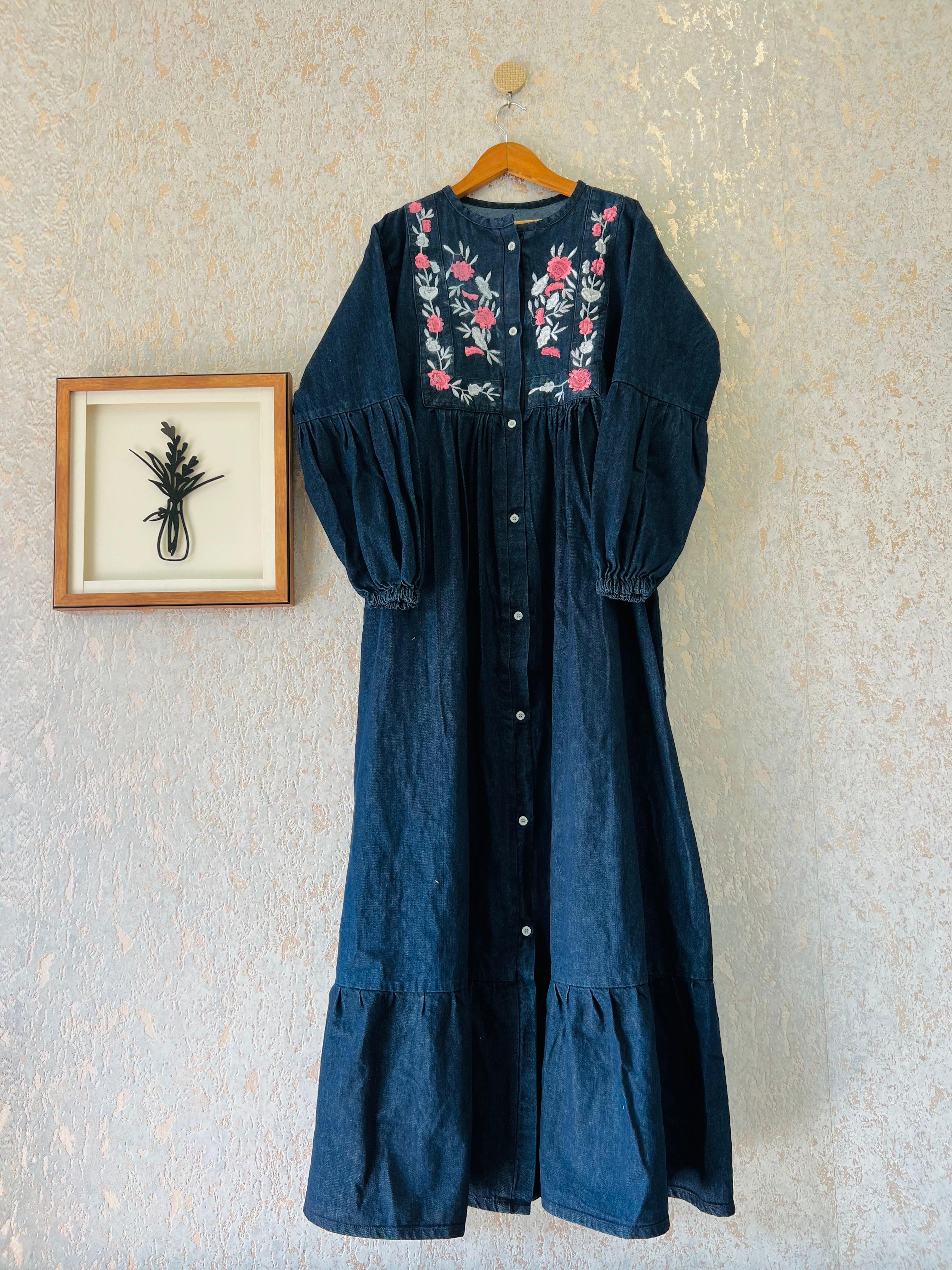 Denim Bloom Embroidered Tunic