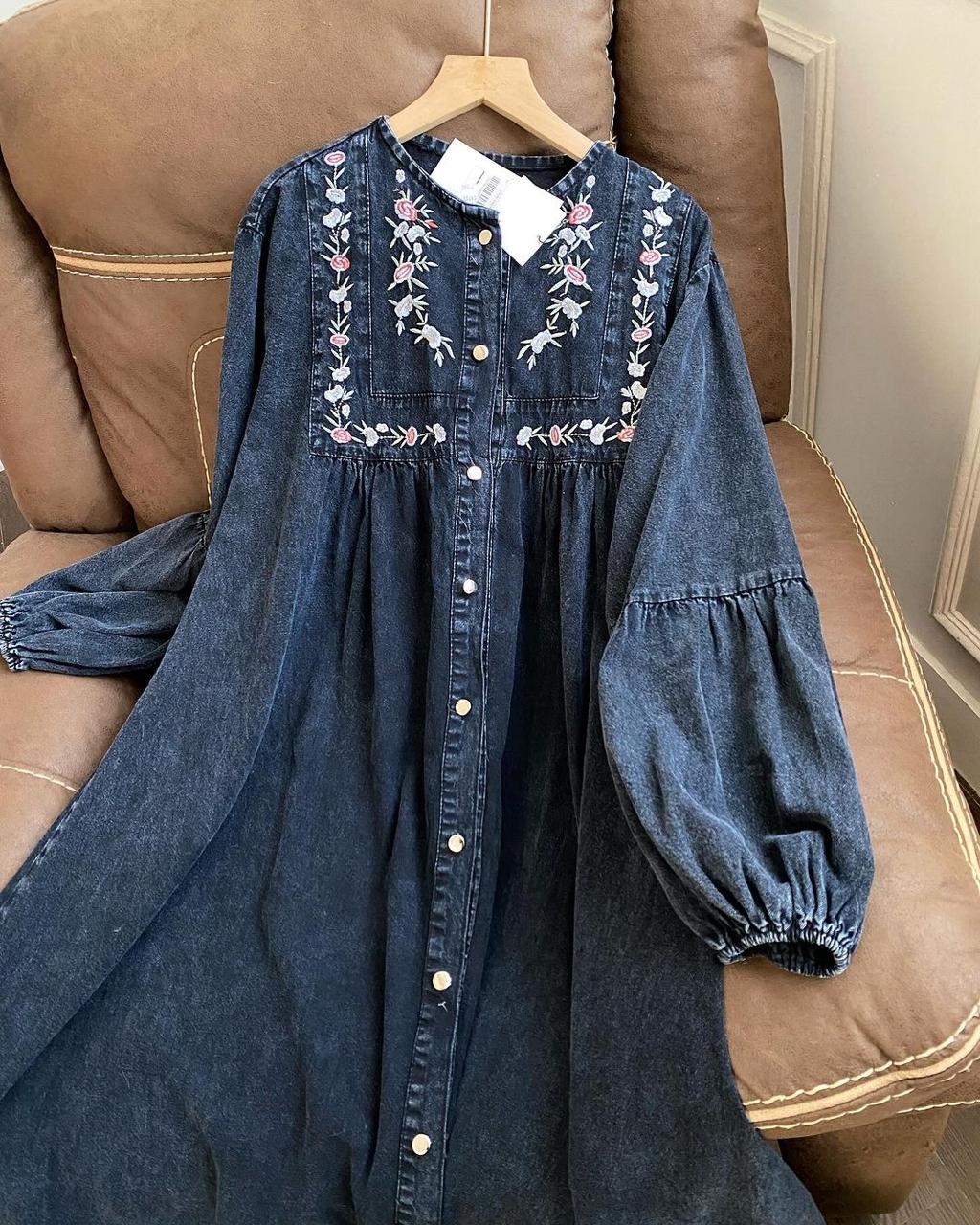 Denim Bloom Embroidered Tunic