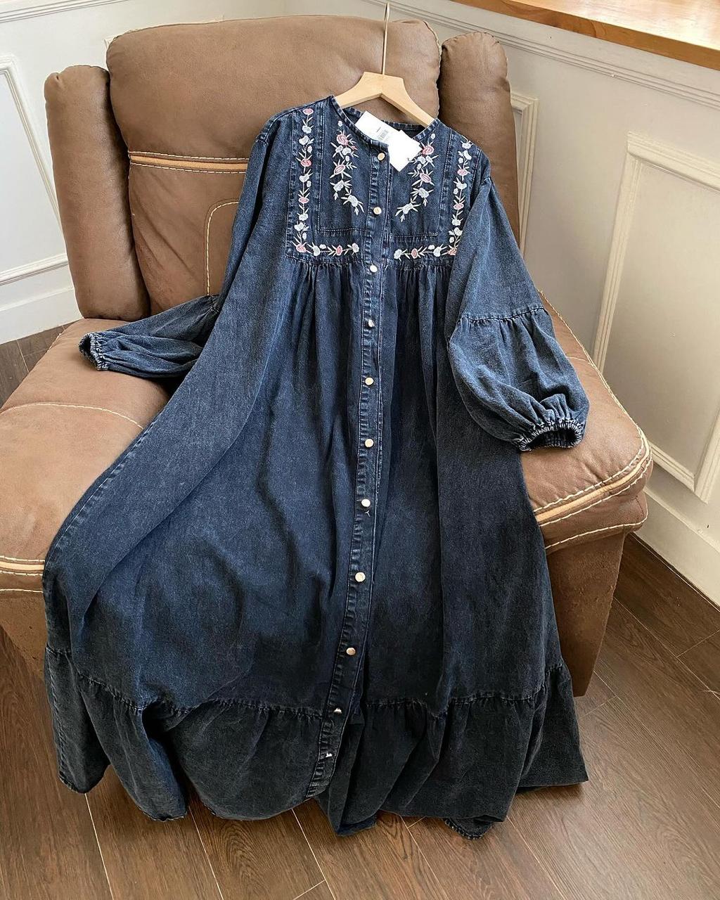 Denim Bloom Embroidered Tunic