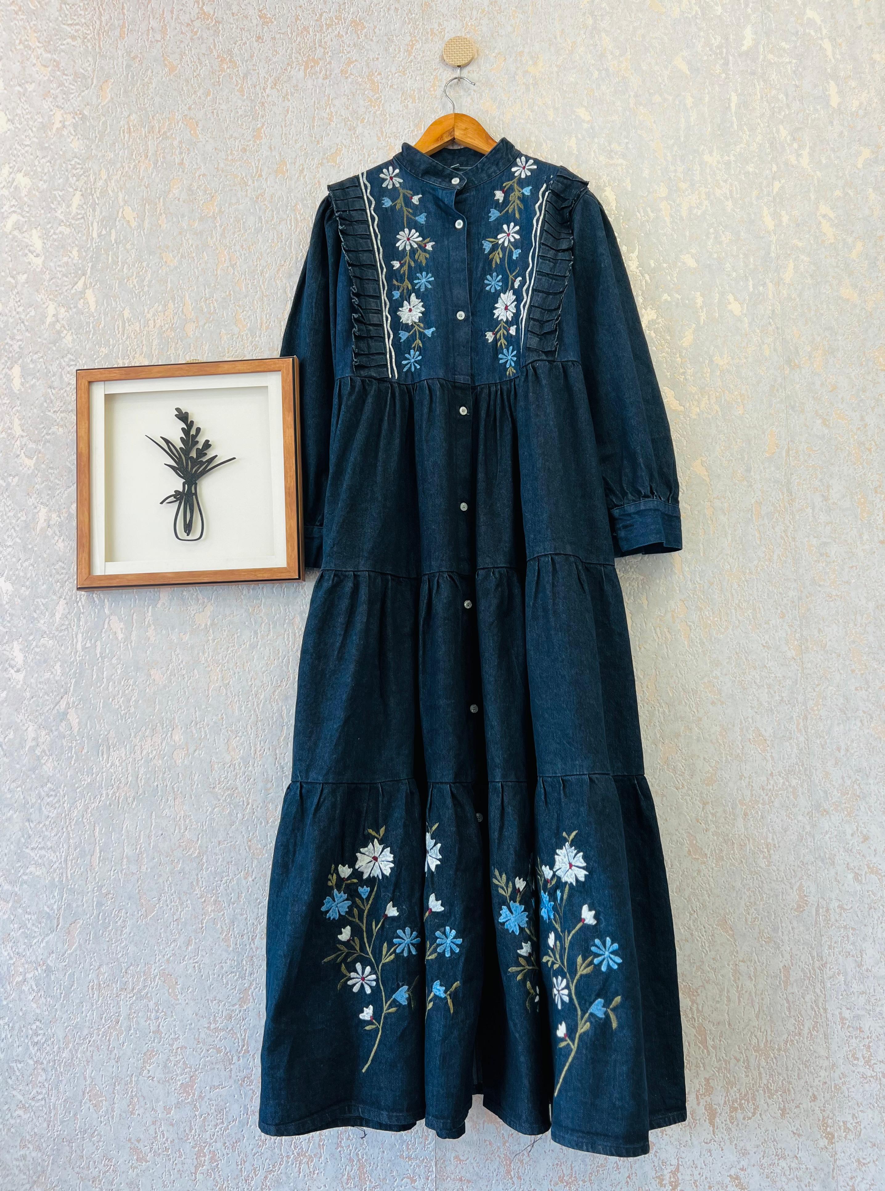 Vintage Bloom Denim Gown