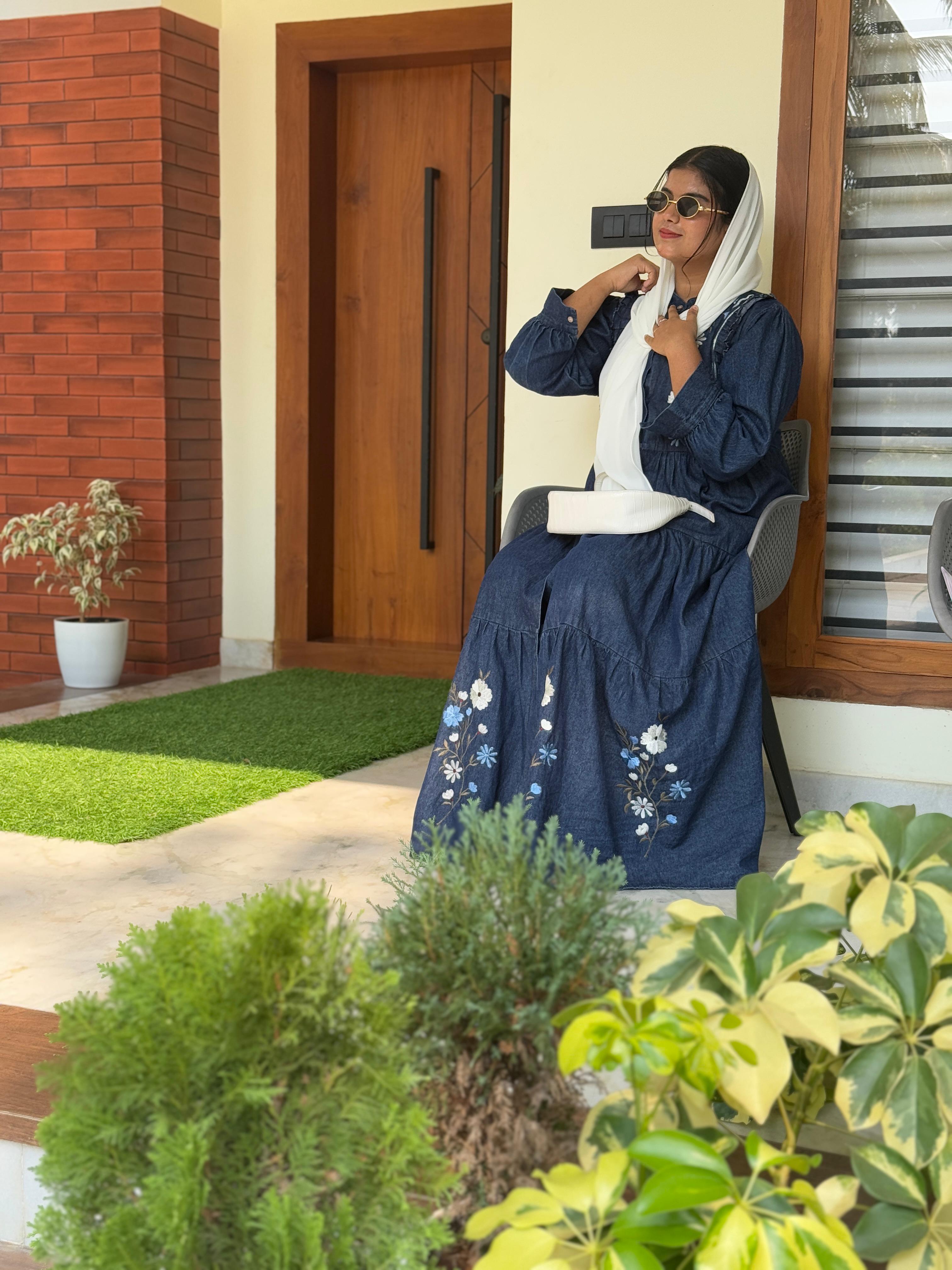 Vintage Bloom Denim Gown