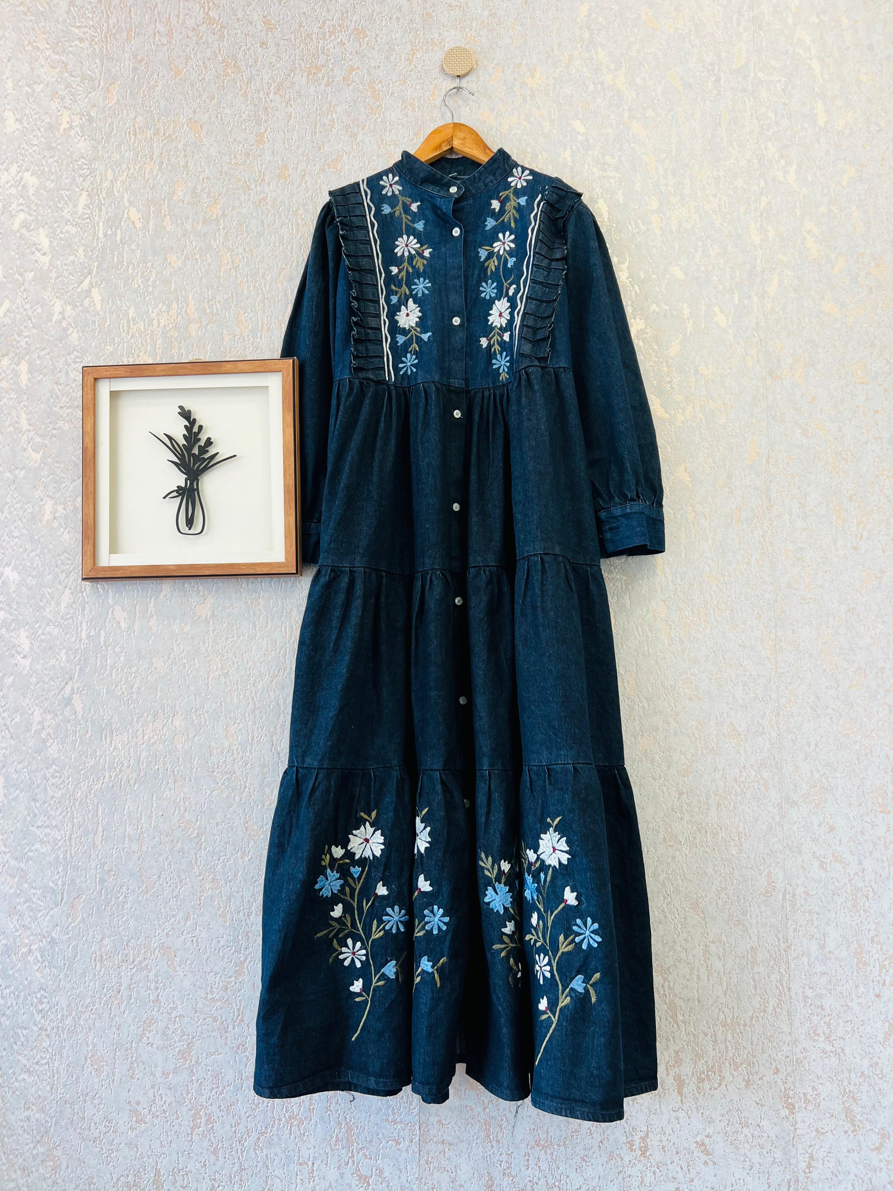 Vintage Bloom Denim Gown