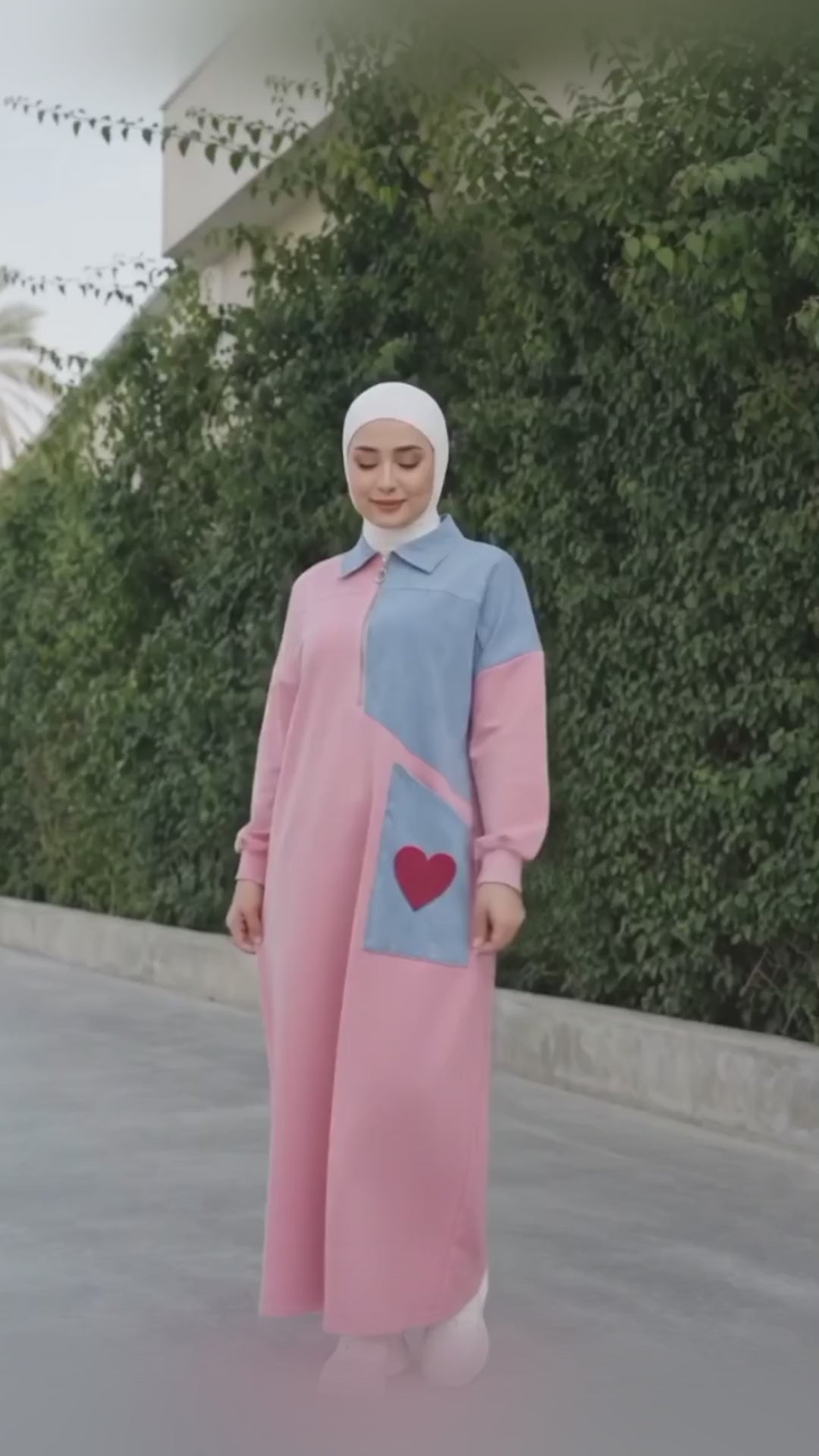 DENIM HEART PATCH LONG DRESS