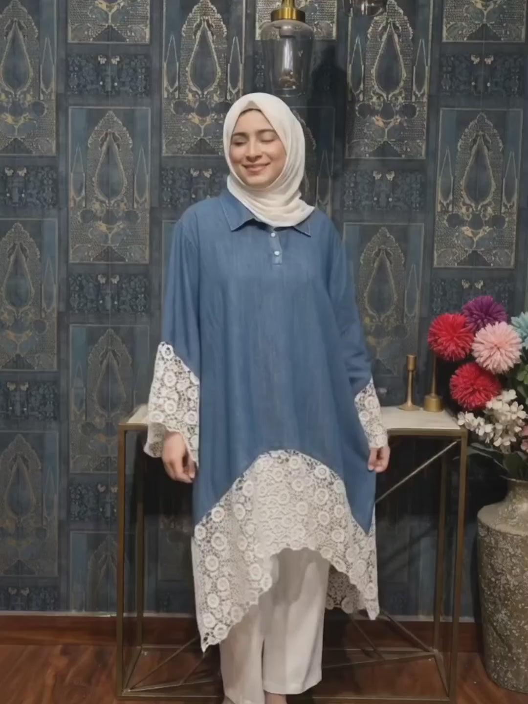 DENIM CROCHET PANEL TUNIC SET