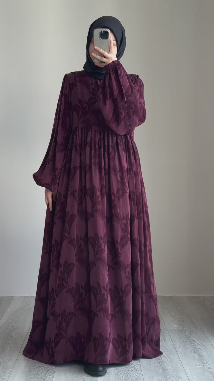 Wine Textured Modest Maxi Dress
