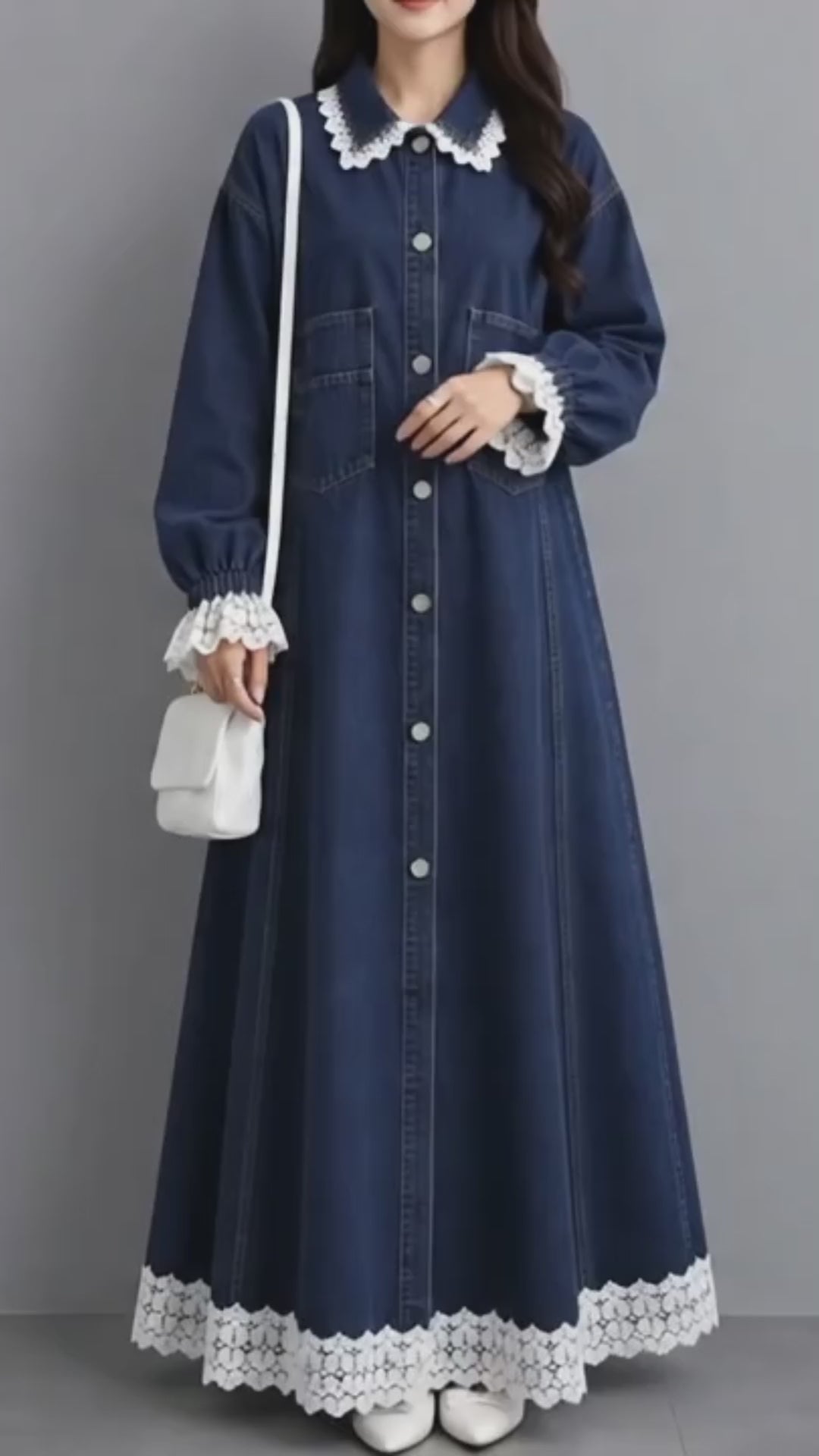 THE SAPPHIRE LACE-BORDER DENIM GOWN