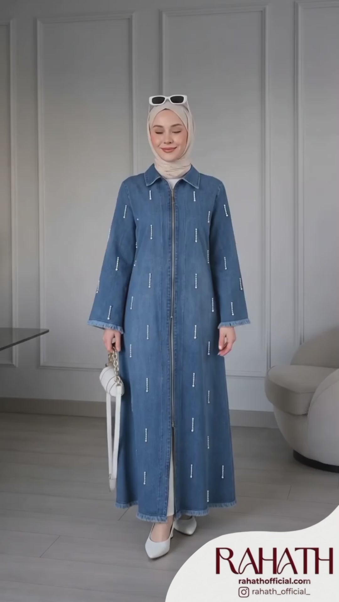 DENIM GLIMMER – HAND-BEADED ZIP GOWN
