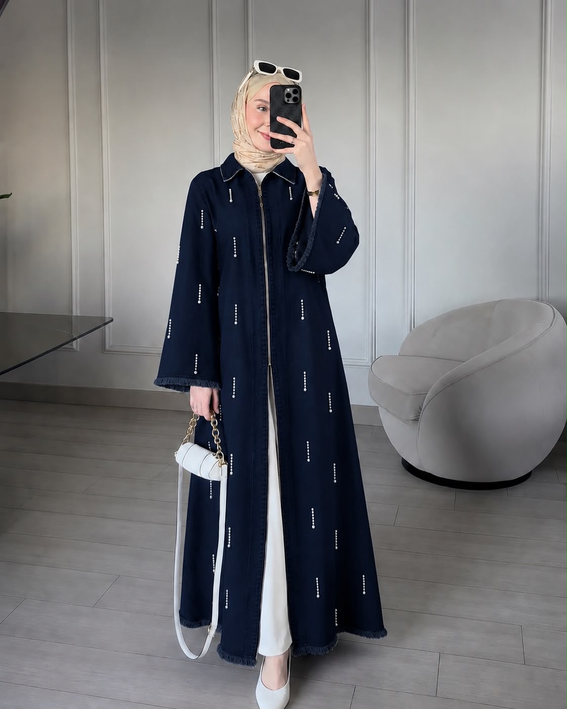 DENIM GLIMMER – HAND-BEADED ZIP GOWN