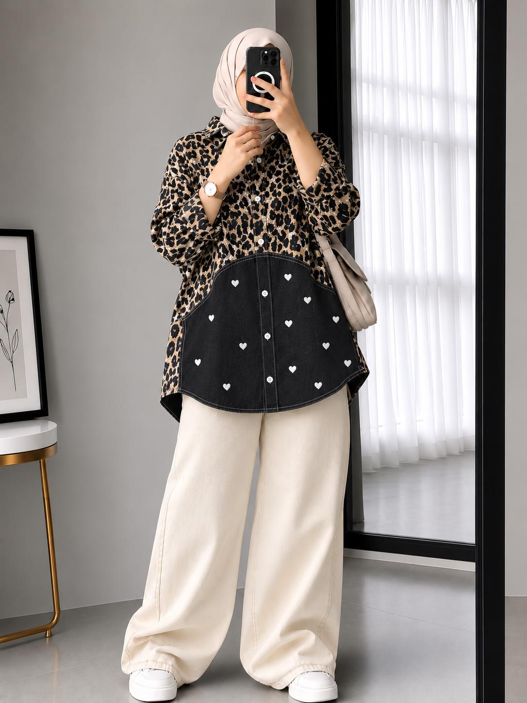 LEOPARD HEART DENIM CO-ORD SET