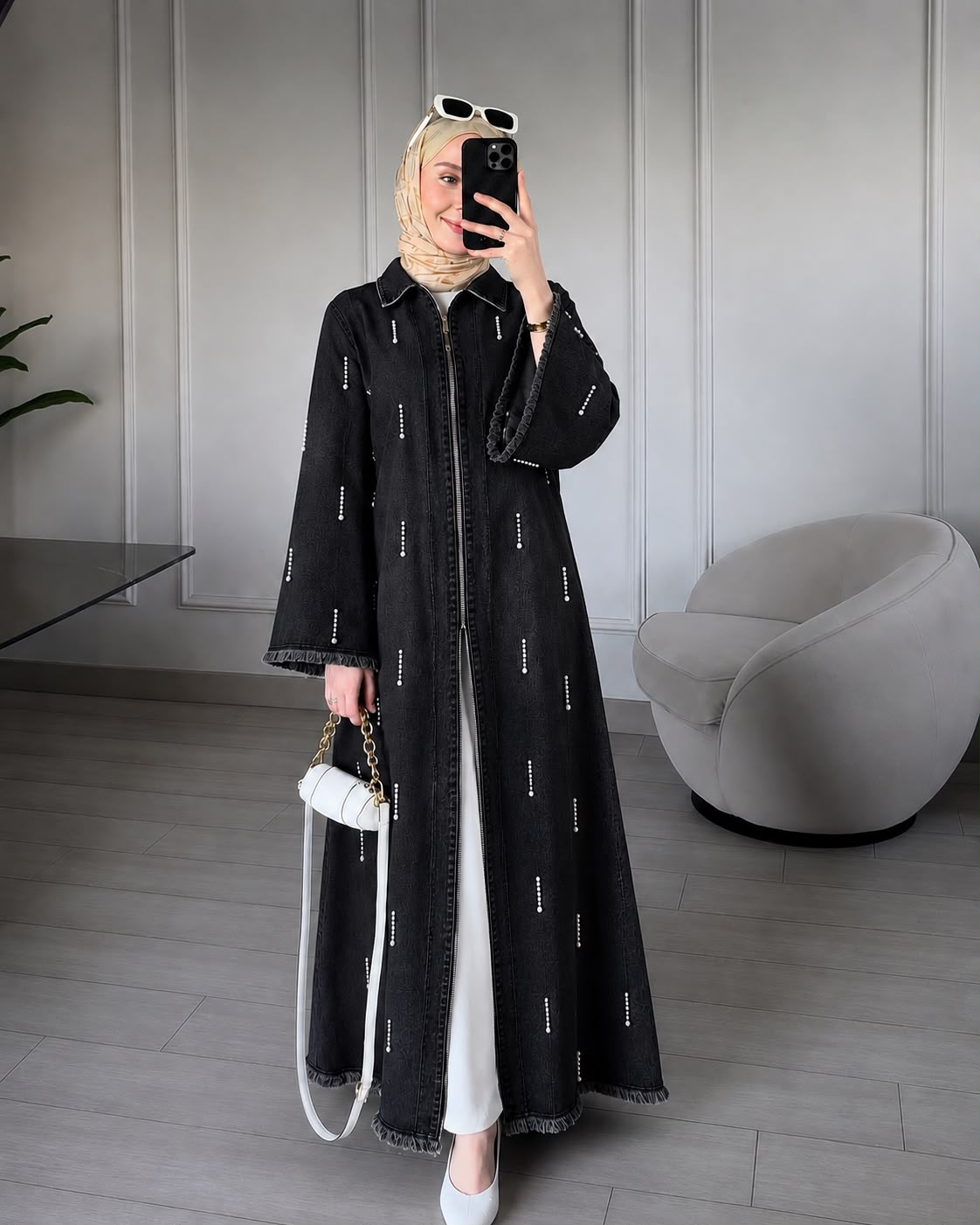 DENIM GLIMMER – HAND-BEADED ZIP GOWN