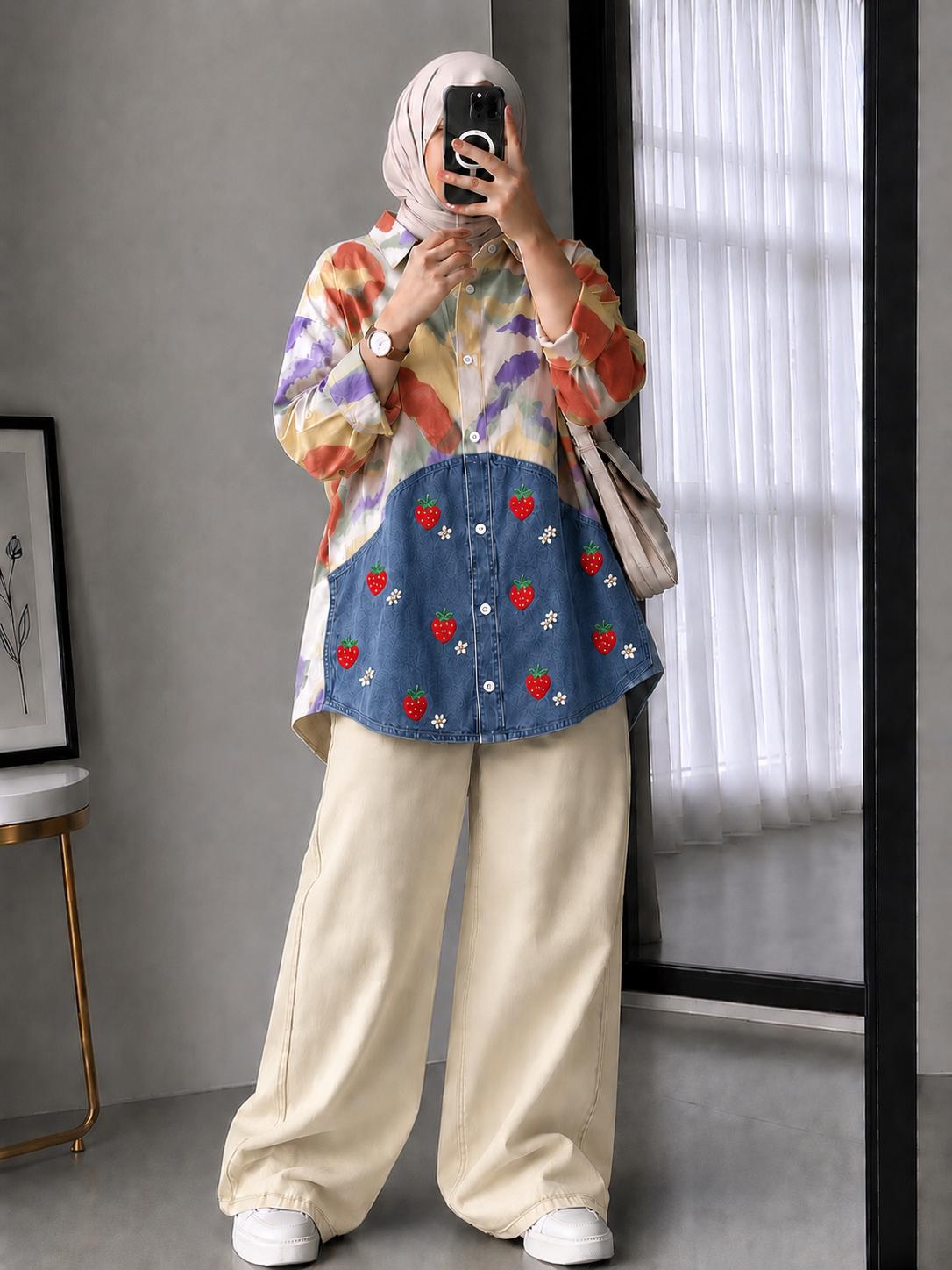 DENIM STRAWBERRY PATCH CO-ORD SET