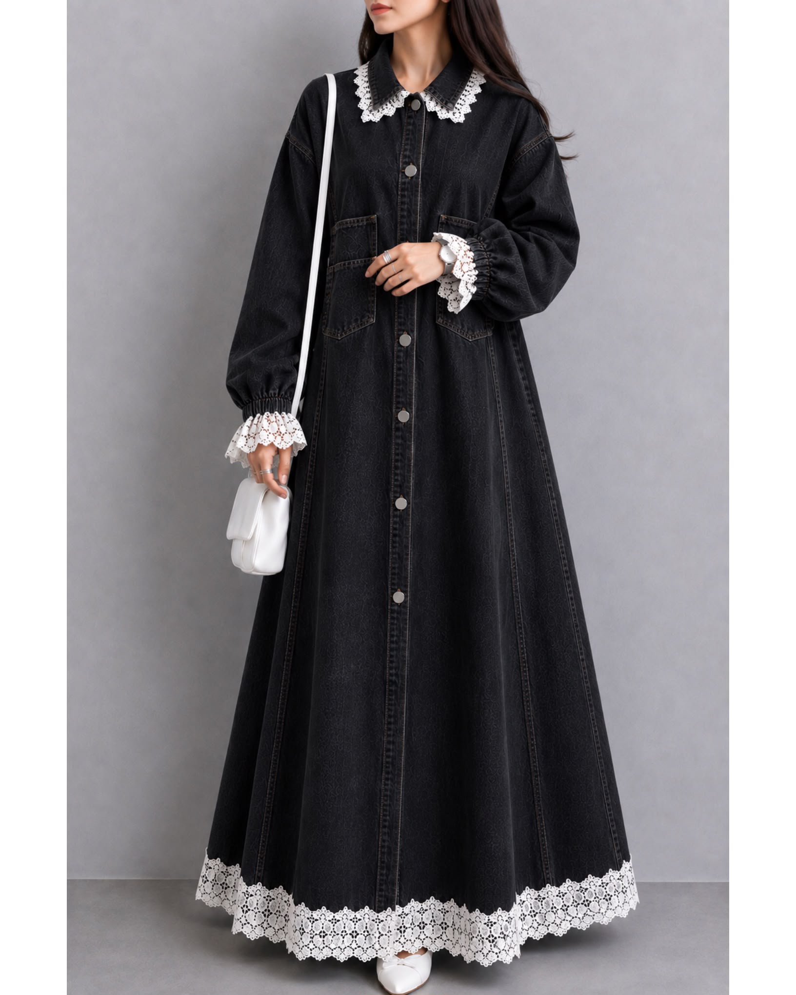 THE SAPPHIRE LACE-BORDER DENIM GOWN