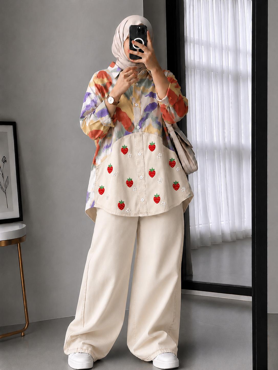 DENIM STRAWBERRY PATCH CO-ORD SET