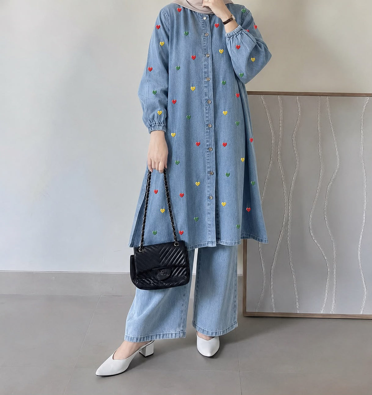 Denim Love Embroidery Co-Ord Set