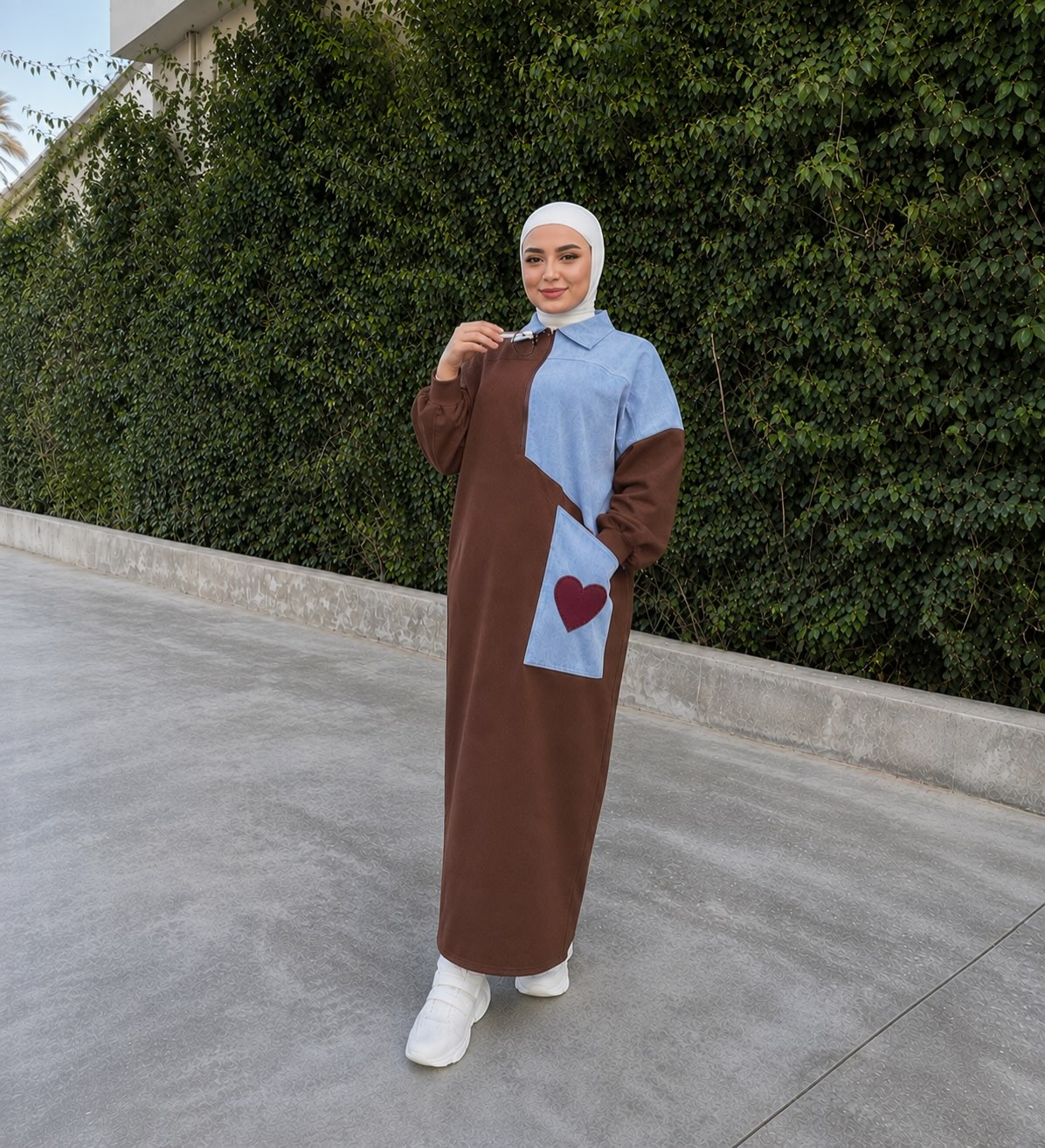 DENIM HEART PATCH LONG DRESS
