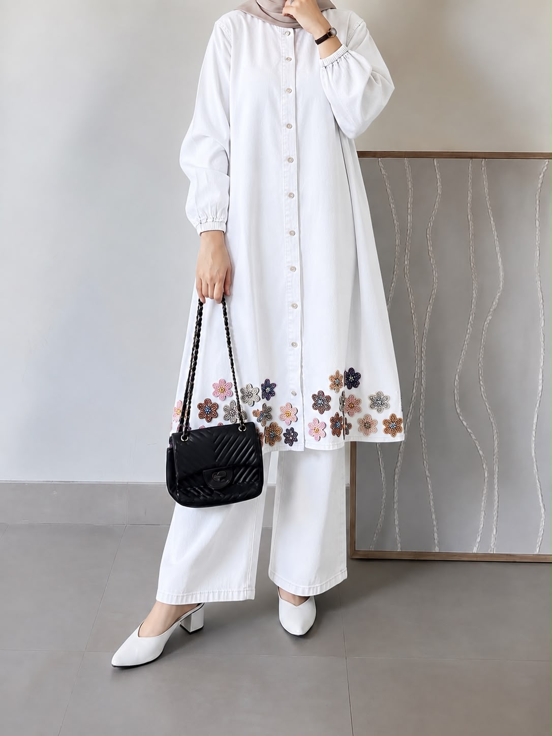 DENIM BEADED BLOOM CO-ORD SET
