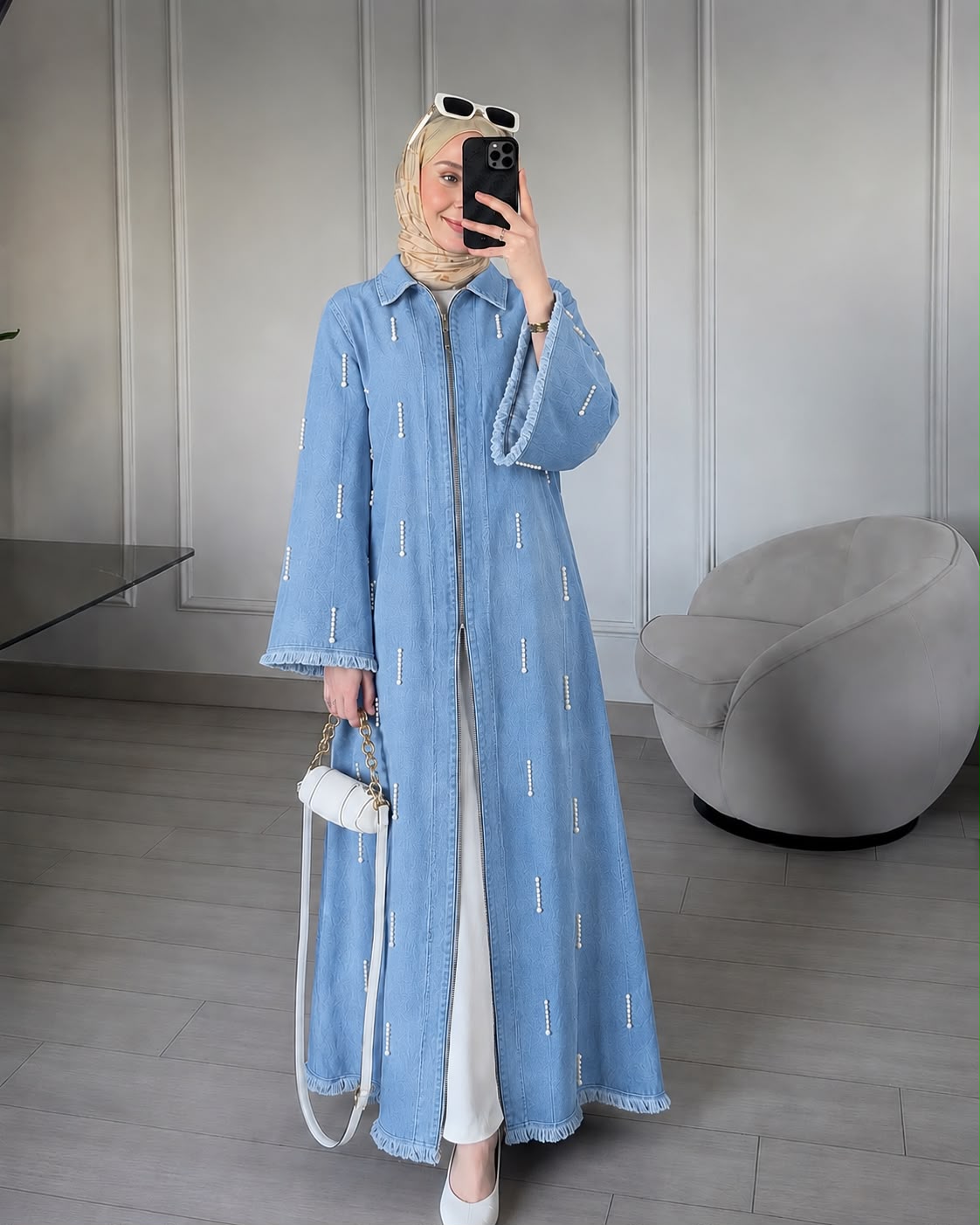 DENIM GLIMMER – HAND-BEADED ZIP GOWN