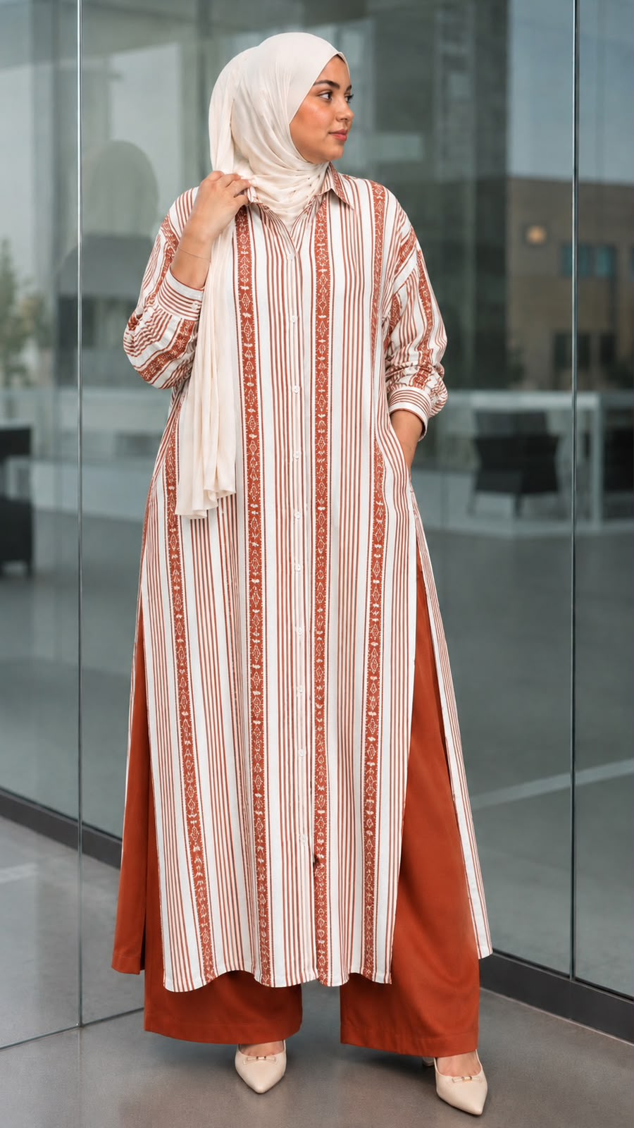 ELEGANT STRIPE PRINT MODEST CO-ORD SET