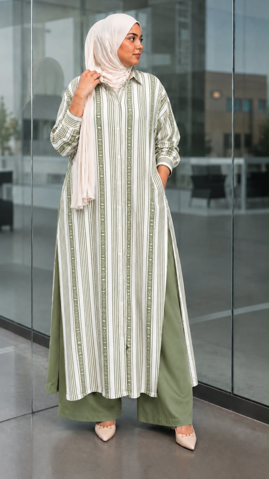 ELEGANT STRIPE PRINT MODEST CO-ORD SET