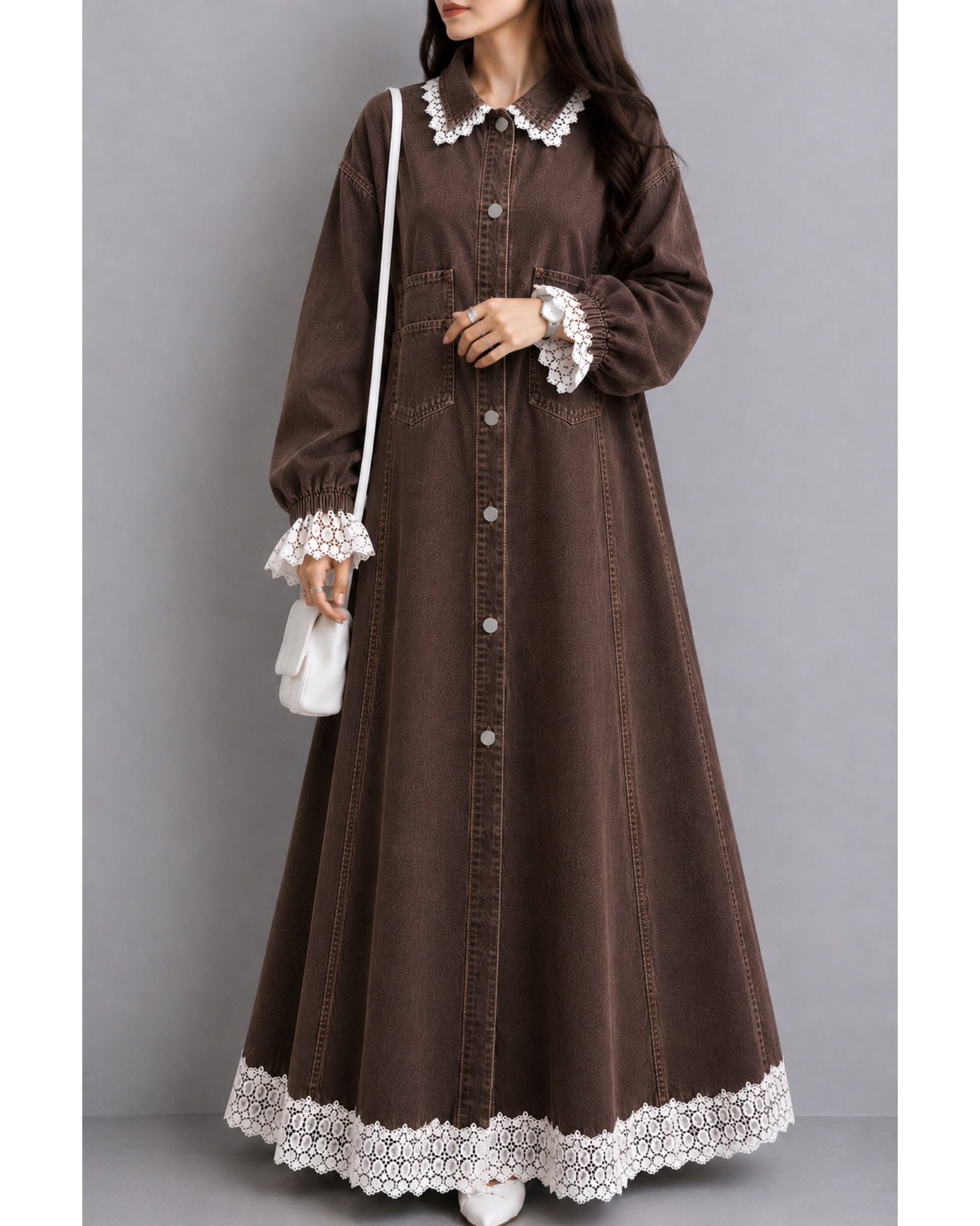 THE SAPPHIRE LACE-BORDER DENIM GOWN