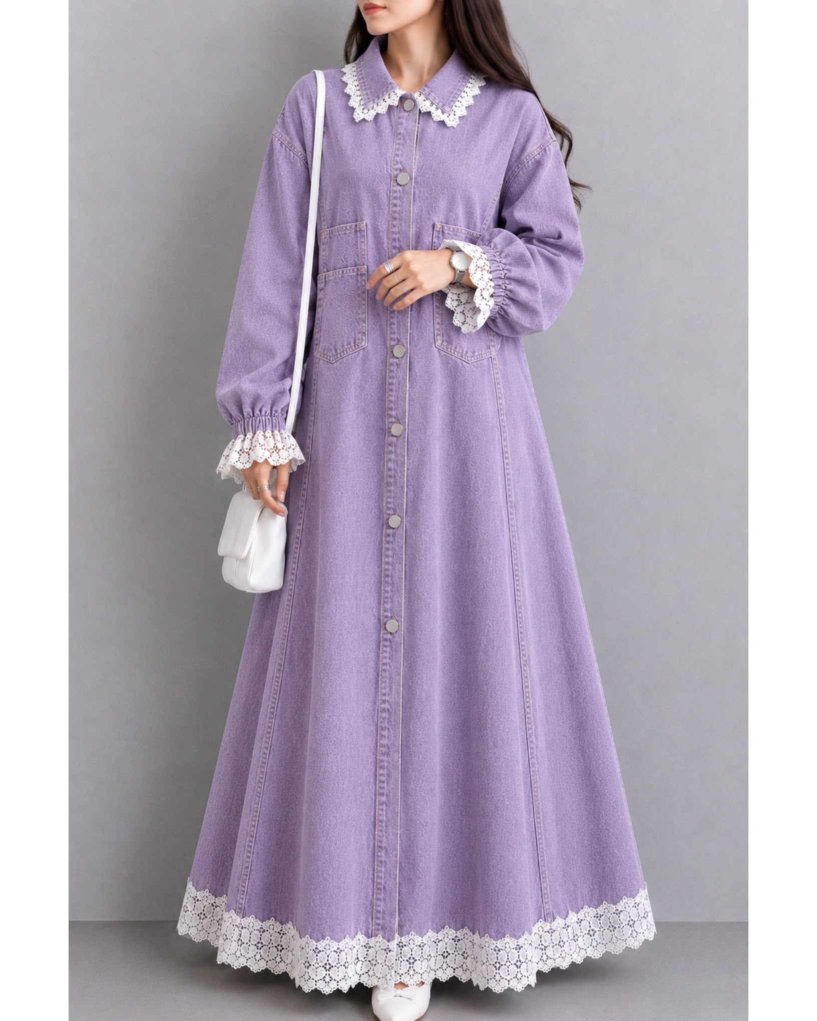 THE SAPPHIRE LACE-BORDER DENIM GOWN