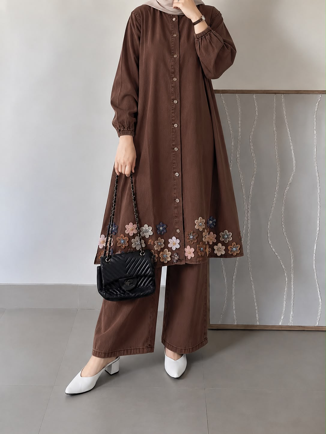 DENIM BEADED BLOOM CO-ORD SET